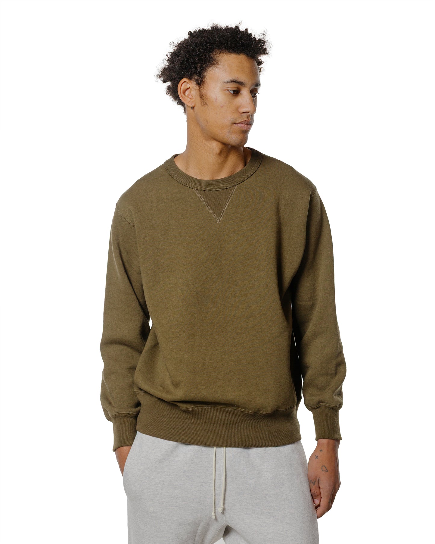 lost & found The Real McCoy's The Real McCoy's MC24113 10 Oz. Loopwheel Crewneck Sweatshirt Olive