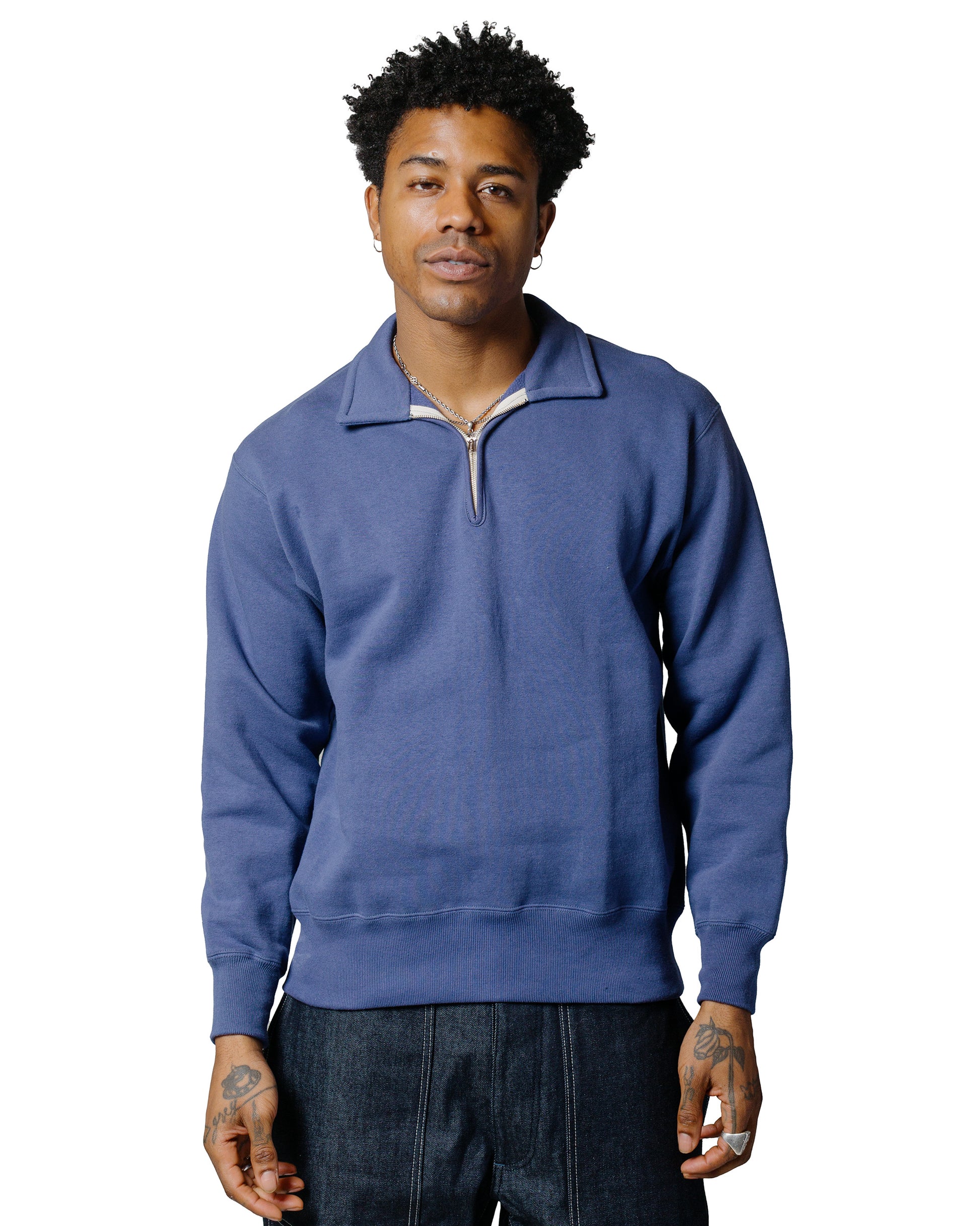 lost & found The Real McCoy's The Real McCoy's MC24115 10 Oz. Loopwheel 1/4 Zip Sweatshirt MQ Navy