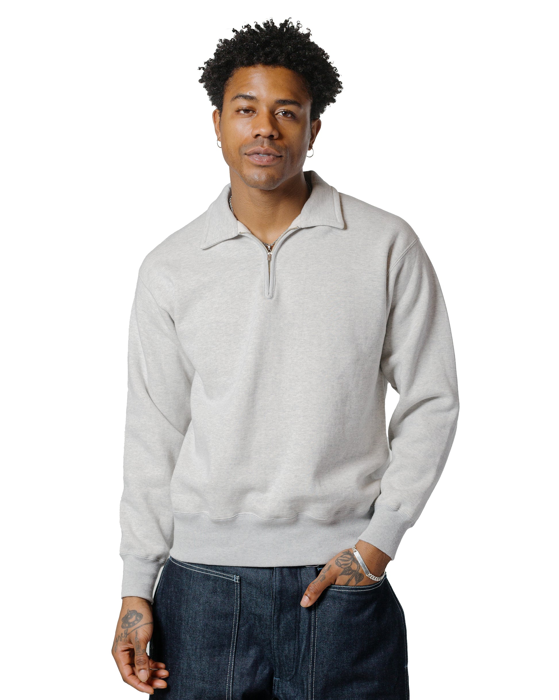 lost & found The Real McCoy's The Real McCoy's MC24115 10 Oz. Loopwheel 1/4 Zip Sweatshirt Snow Gray