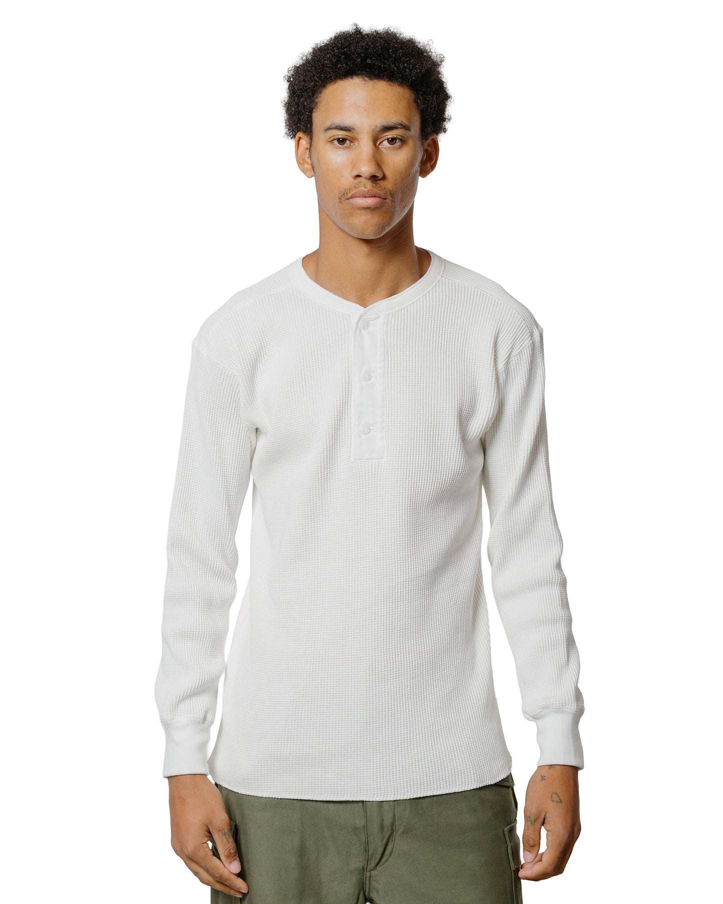lost & found The Real McCoy's The Real McCoy's MC24122 Waffle Thermal Henley Undershirt L/S White