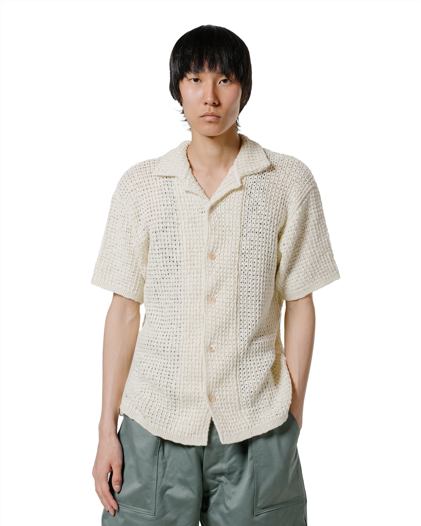 lost & found The Real McCoy's The Real McCoy's MC25002 Cotton Knitted Button Up Shirt Milk