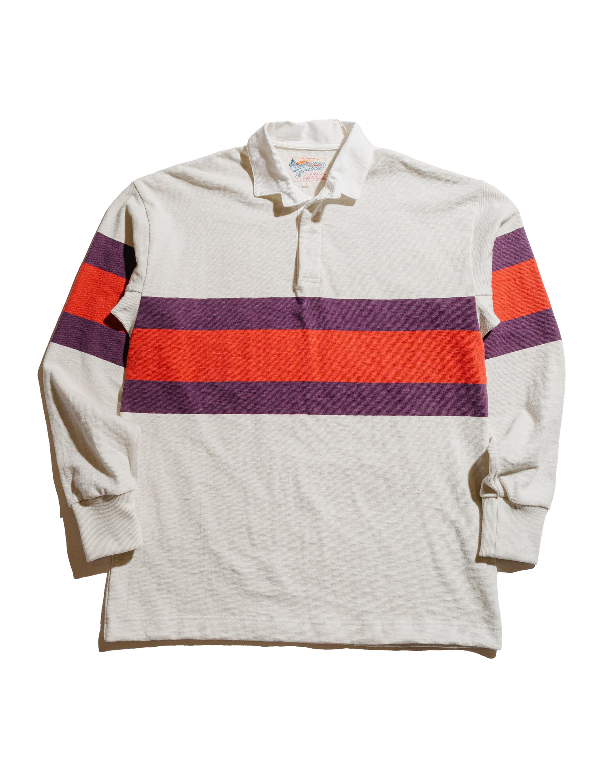 lost & found The Real McCoy's The Real McCoy's MC25013 Climbers' Striped Rugby Shirt Ecru/Purple