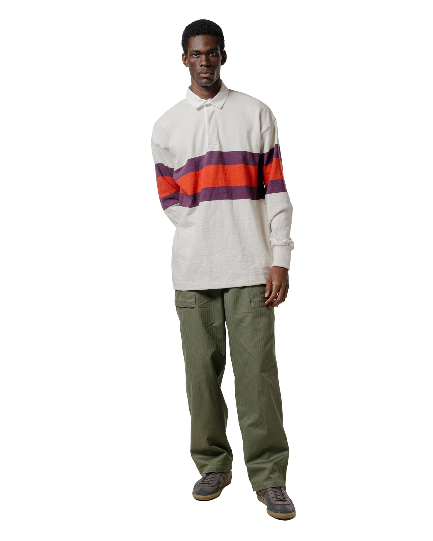 lost & found The Real McCoy's The Real McCoy's MC25013 Climbers' Striped Rugby Shirt Ecru/Purple