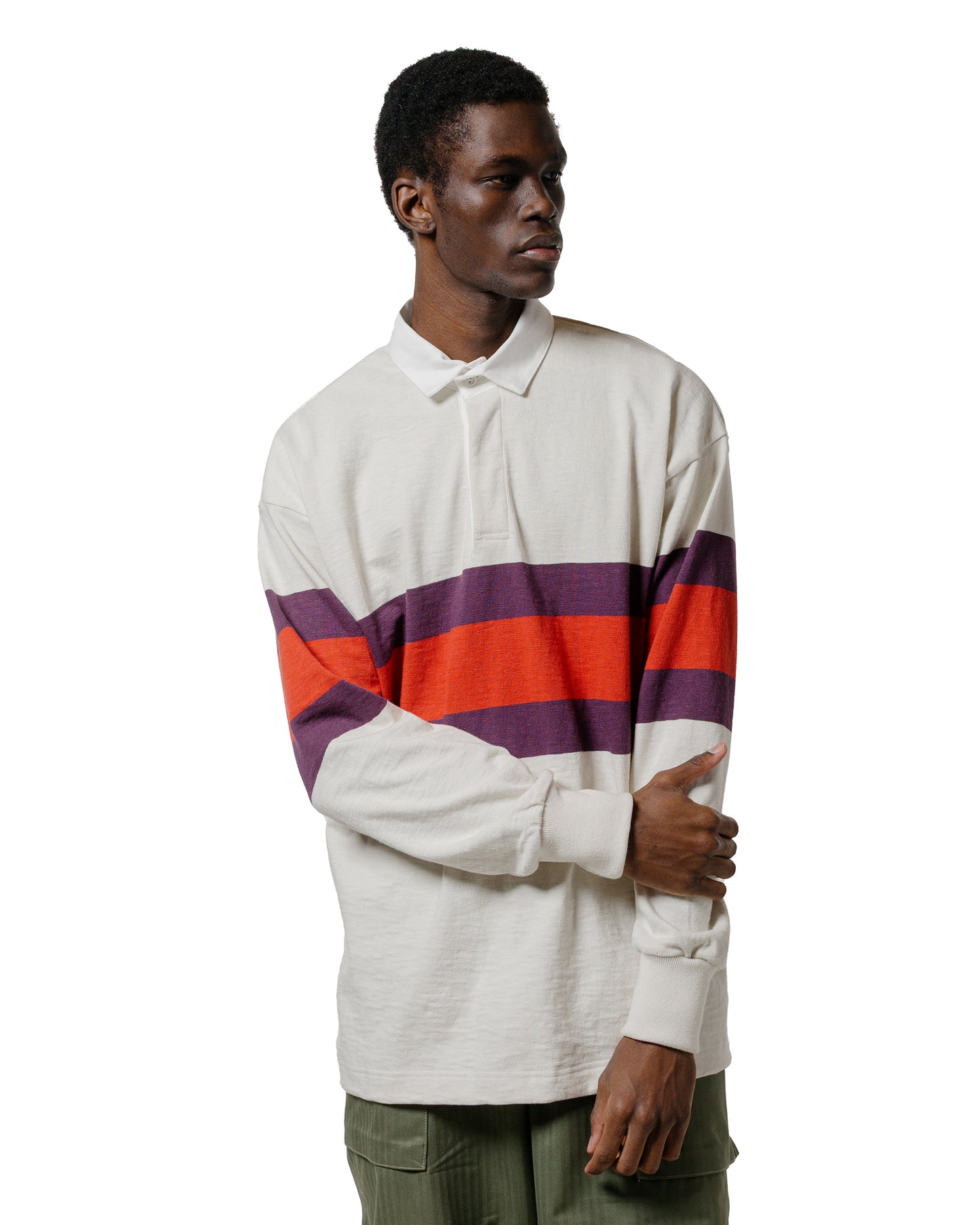 lost & found The Real McCoy's The Real McCoy's MC25013 Climbers' Striped Rugby Shirt Ecru/Purple