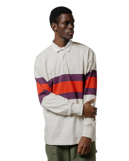 lost & found The Real McCoy's The Real McCoy's MC25013 Climbers' Striped Rugby Shirt Ecru/Purple