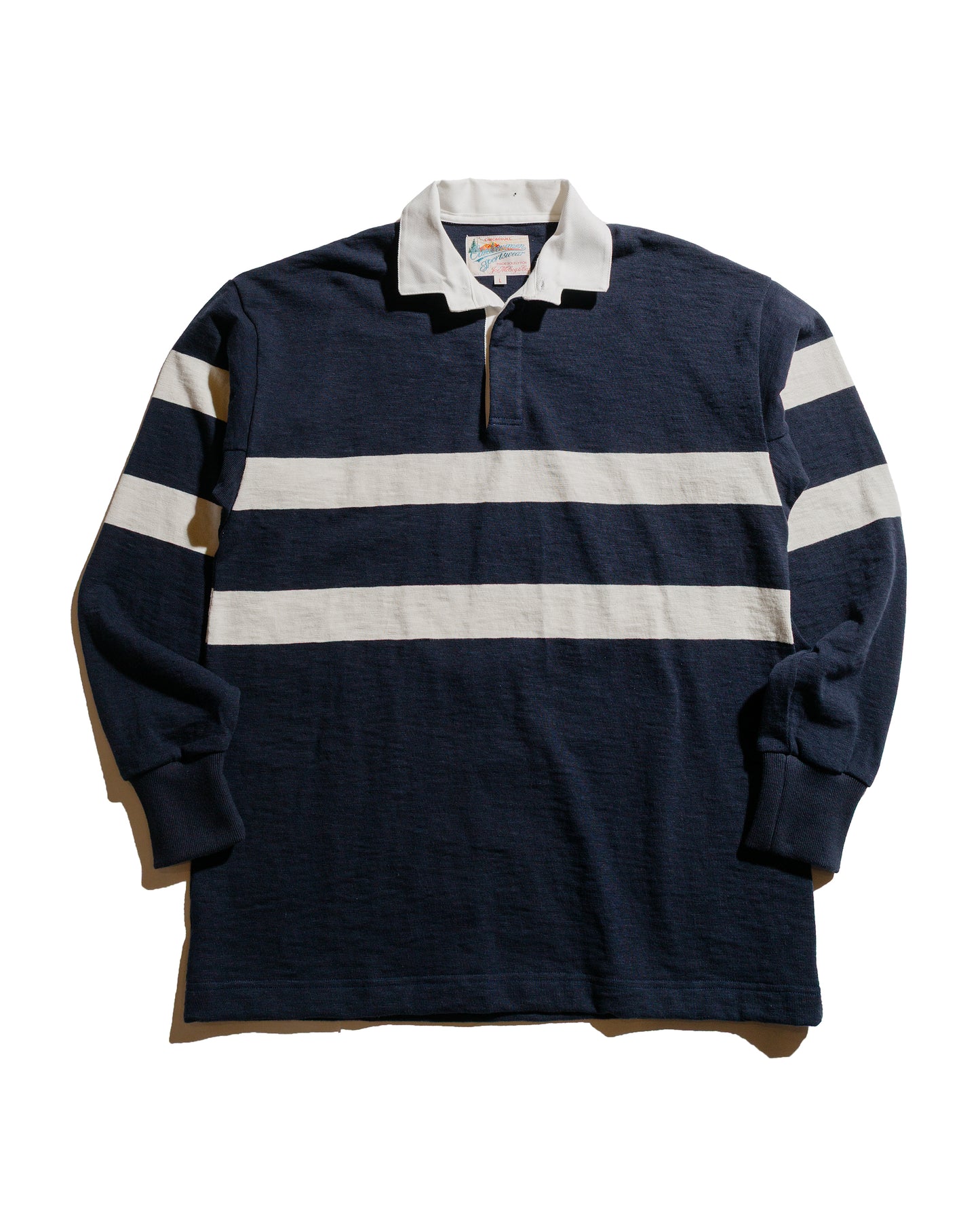 lost & found The Real McCoy's The Real McCoy's MC25013 Climbers' Striped Rugby Shirt Navy/Ecru