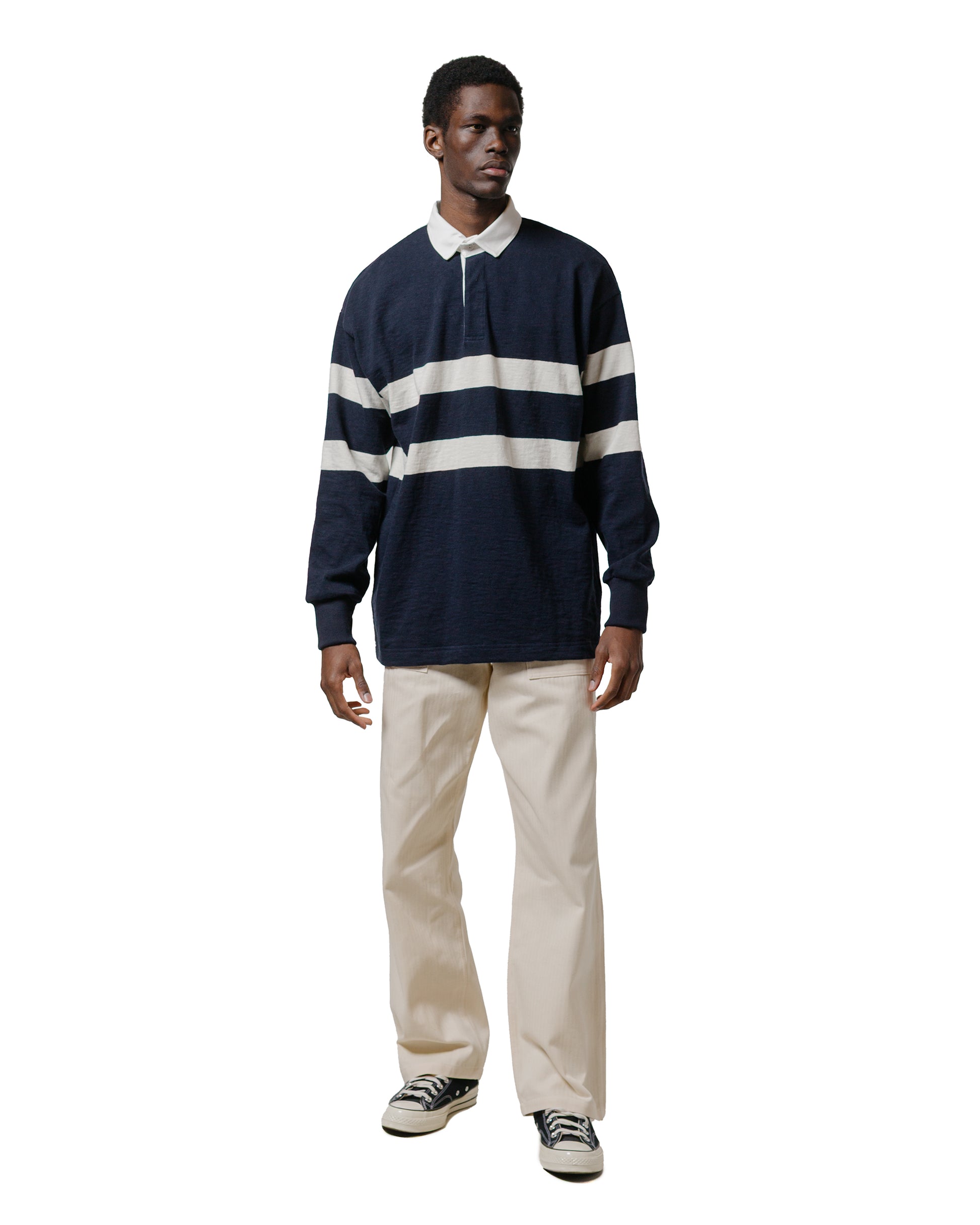 lost & found The Real McCoy's The Real McCoy's MC25013 Climbers' Striped Rugby Shirt Navy/Ecru