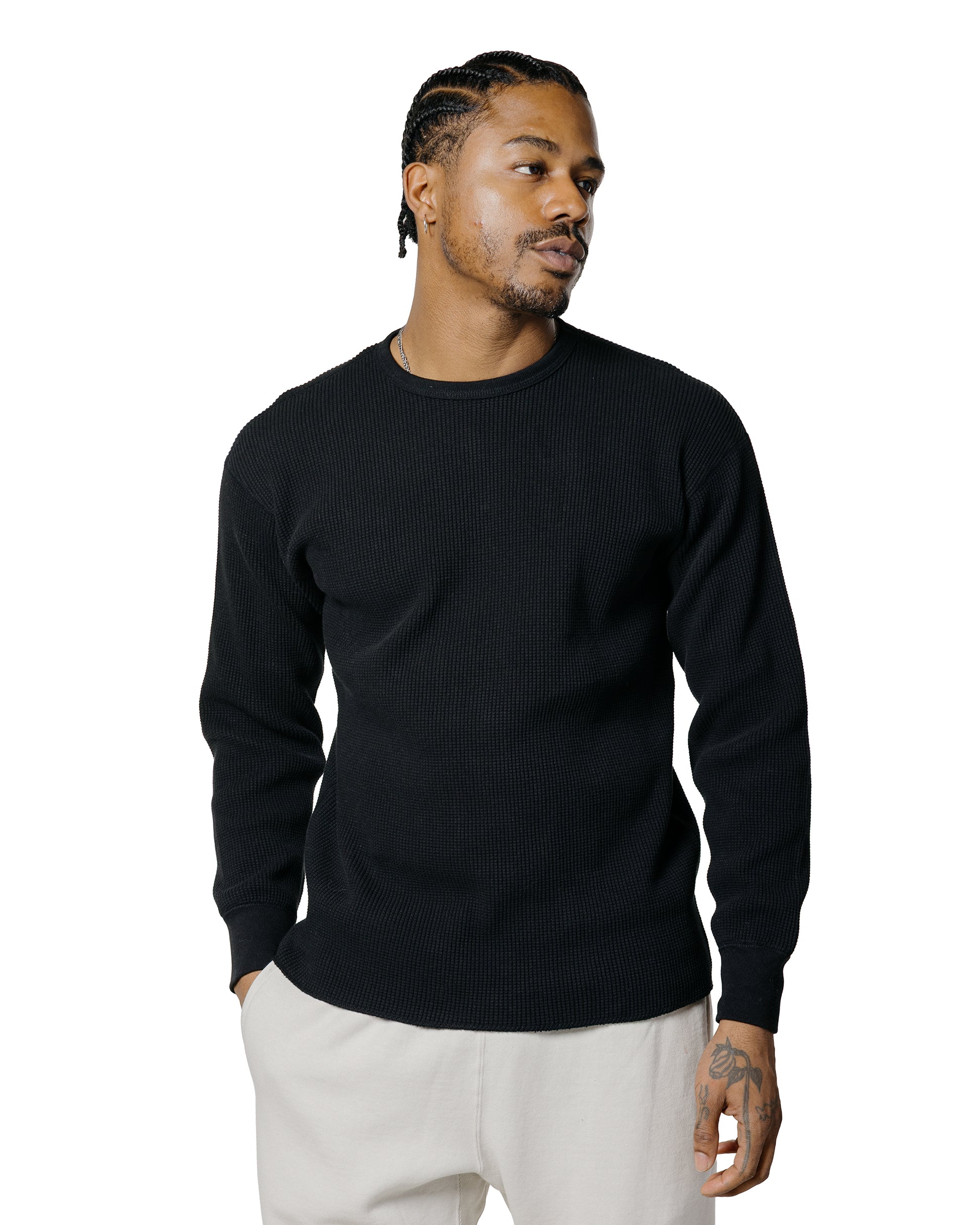 lost & found The Real McCoy's The Real McCoy's MC25103 Ball Park Waffle Thermal Shirt L/S Tee Black