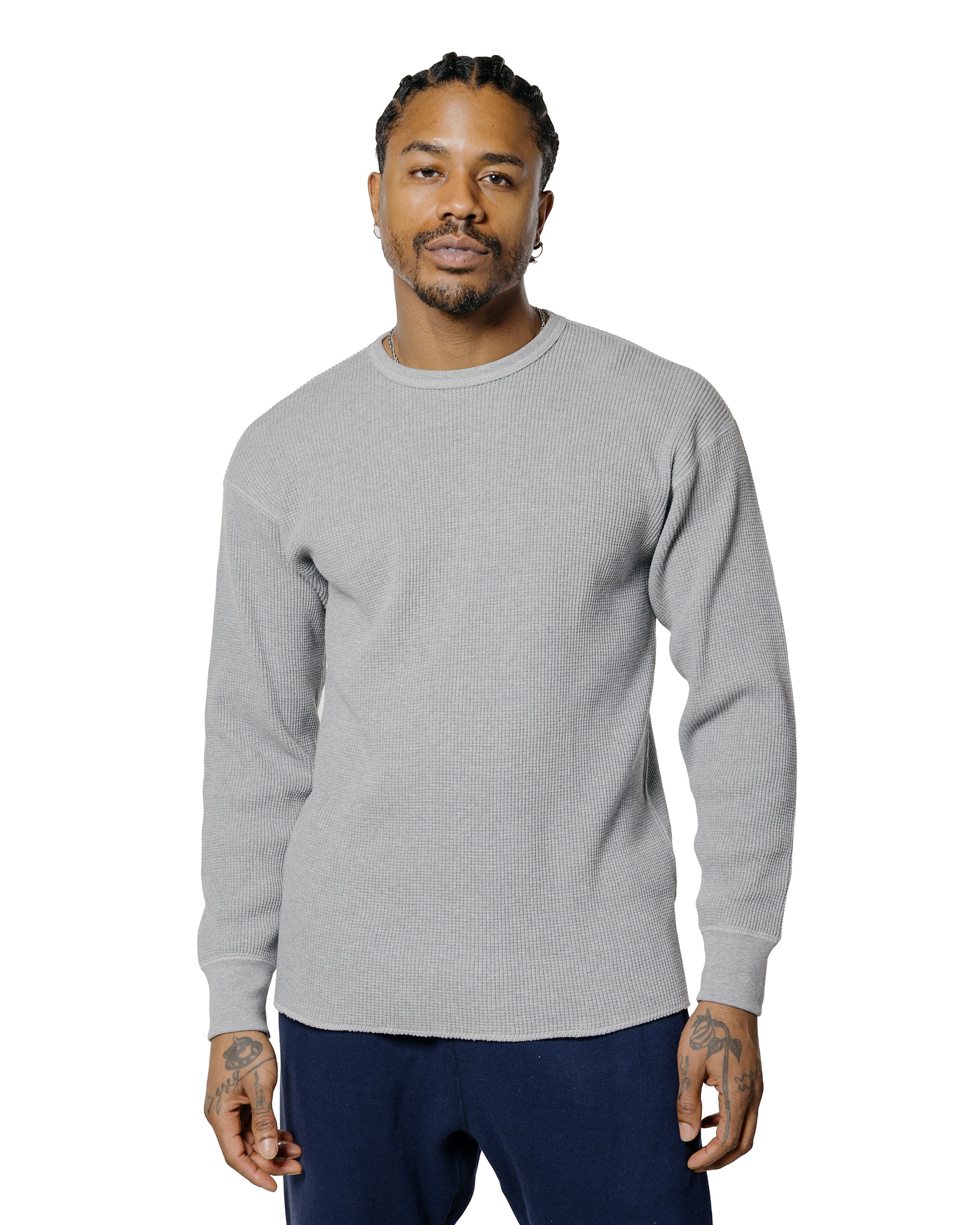 lost & found The Real McCoy's The Real McCoy's MC25103 Ball Park Waffle Thermal Shirt L/S Tee Medium Gray