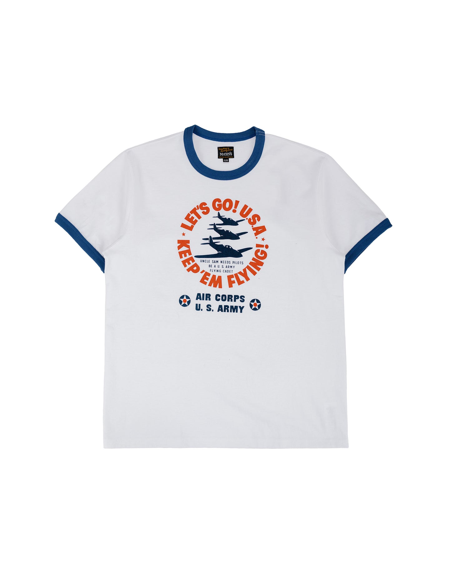 lost & found The Real McCoy's The Real McCoy's MC26012 Military Tee / Keep Em' Flying White/Blue