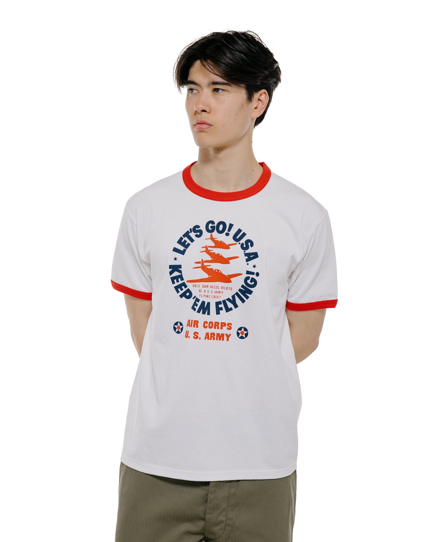 lost & found The Real McCoy's The Real McCoy's MC26012 Military Tee / Keep Em' Flying White/Red