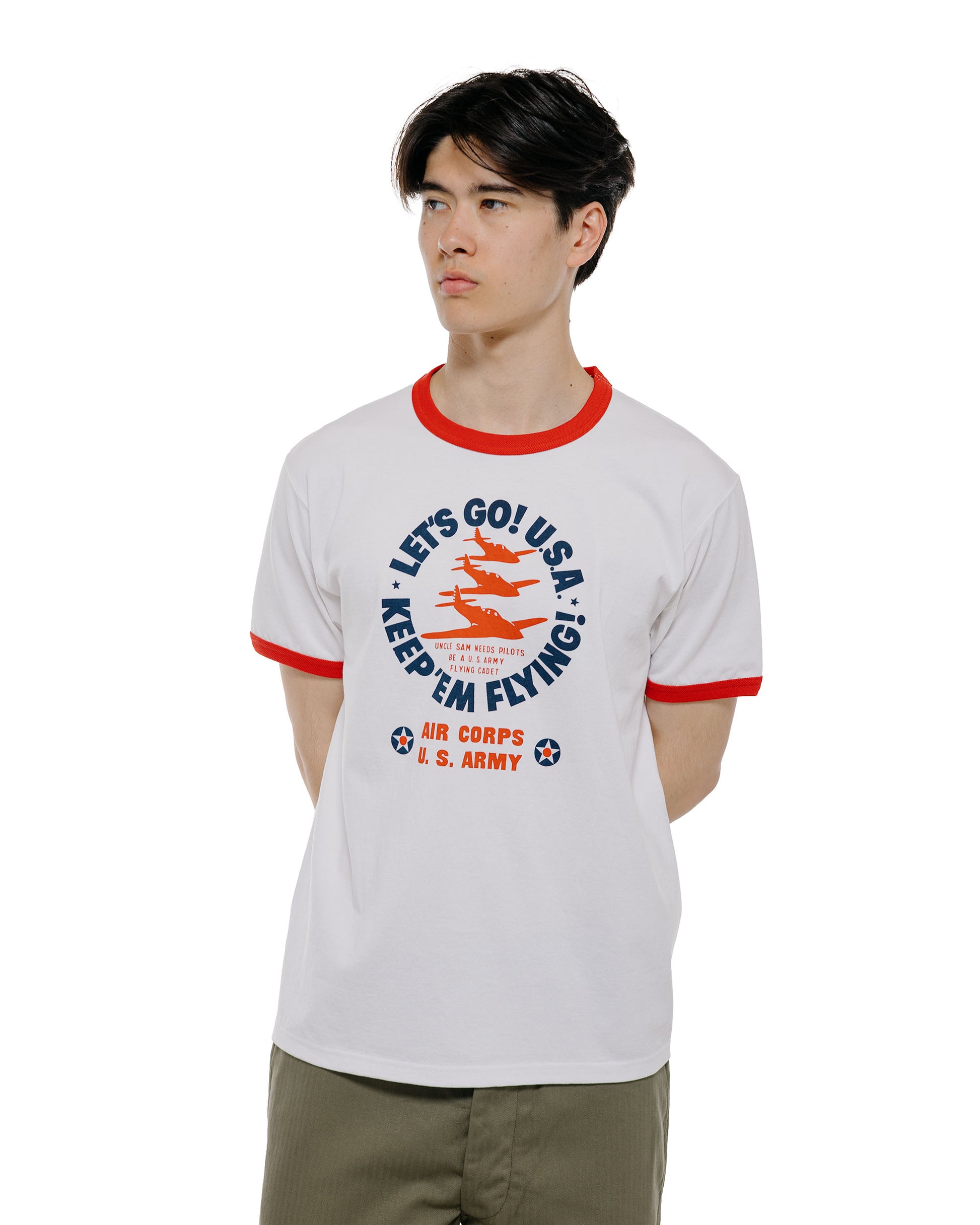 lost & found The Real McCoy's The Real McCoy's MC26012 Military Tee / Keep Em' Flying White/Red