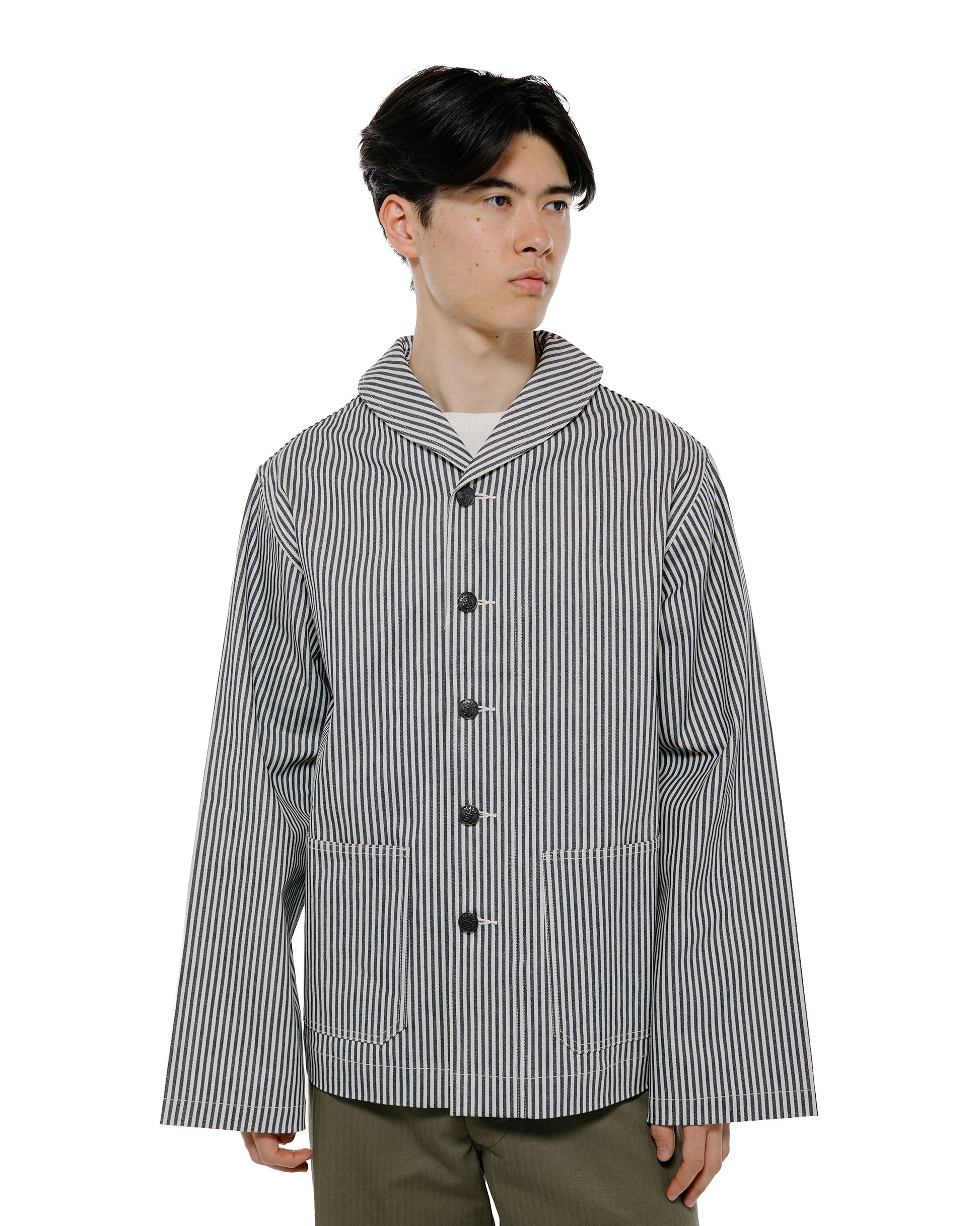 lost & found The Real McCoy's The Real McCoy's MJ26004 U.S. Navy Striped Dungaree Jumper White/Navy