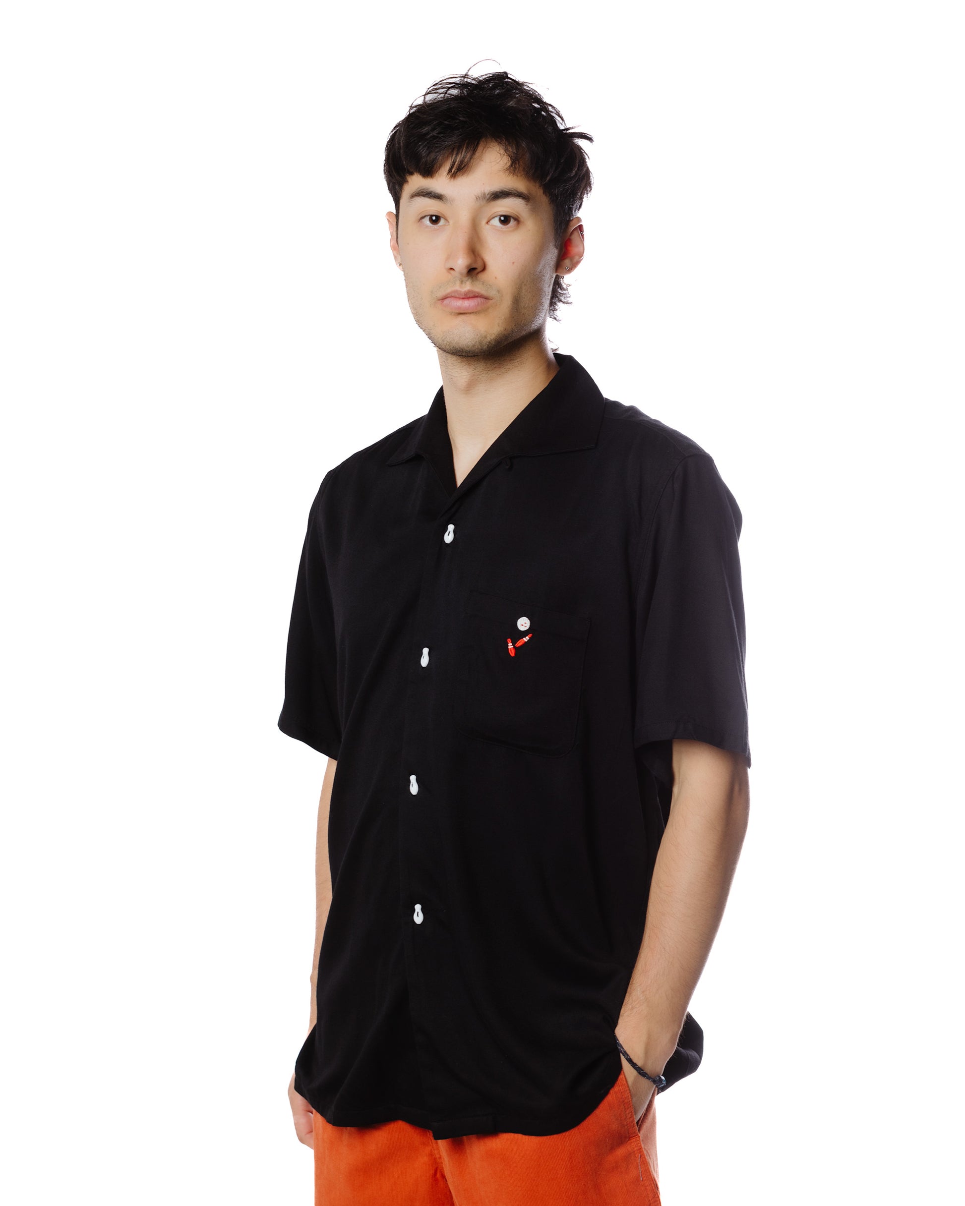 lost & found The Real McCoy's The Real McCoy's MS22002 Rayon Bowling Shirt / Jolly Roger Black