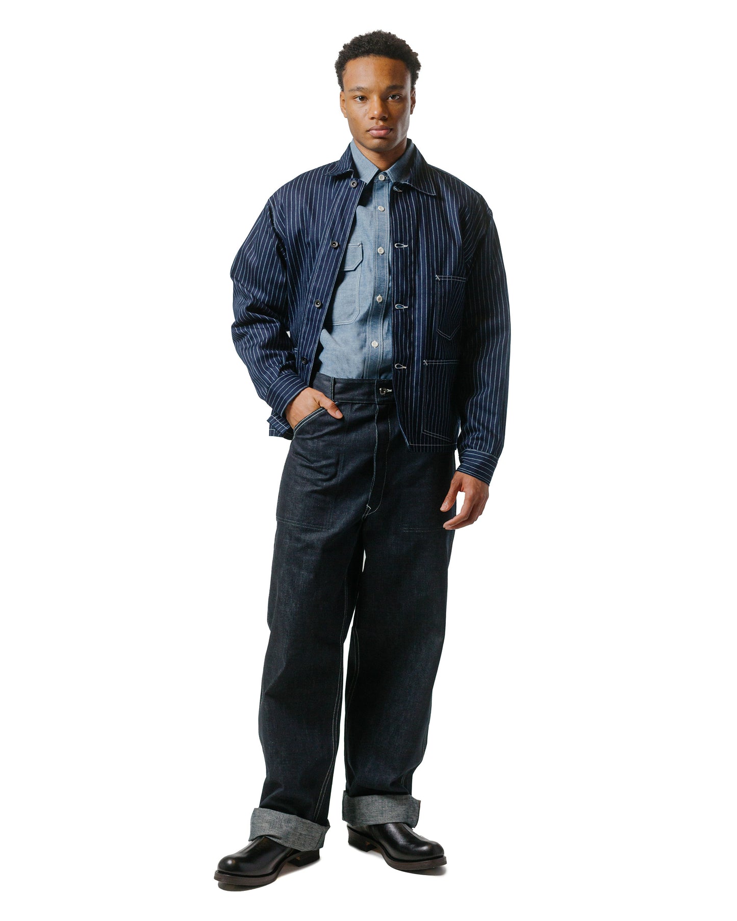 lost & found The Real McCoy's The Real McCoy's MS24004 8HU Chambray Serviceman Shirt Light Blue