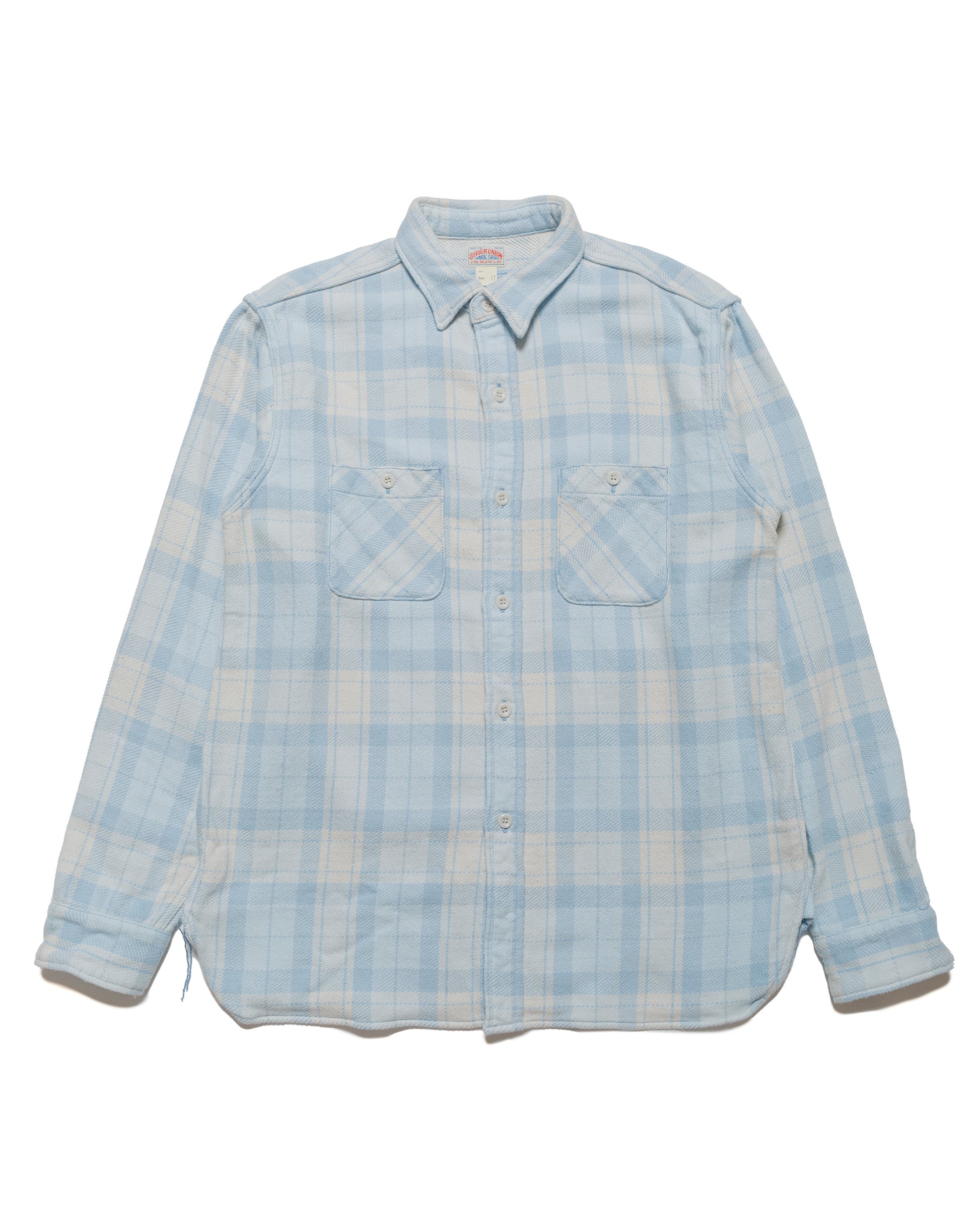 lost & found The Real McCoy's The Real McCoy's MS24007 8HU Block Check Summer Flannel Shirt Light Blue