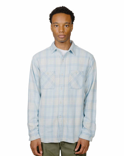 lost & found The Real McCoy's The Real McCoy's MS24007 8HU Block Check Summer Flannel Shirt Light Blue