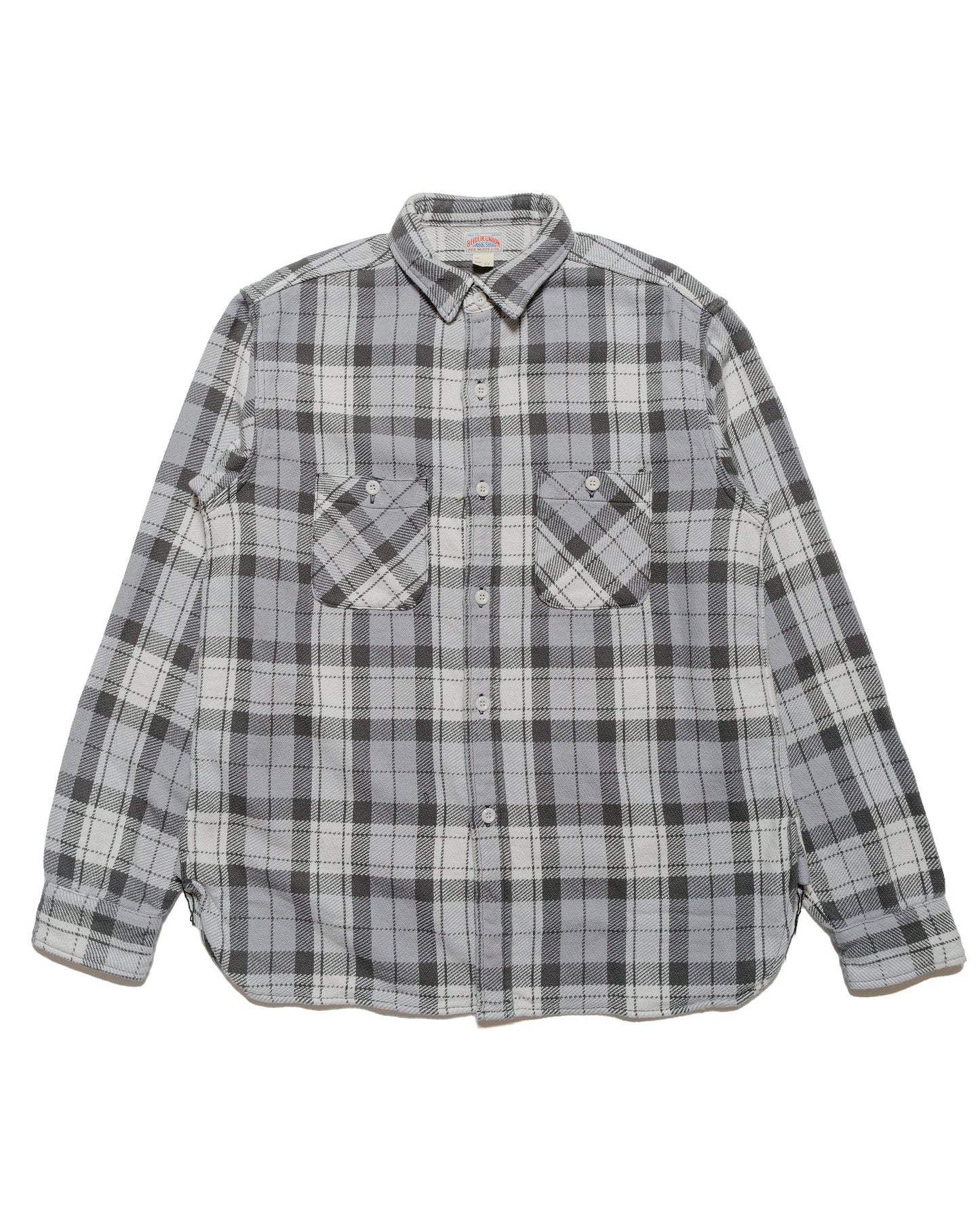 lost & found The Real McCoy's The Real McCoy's MS24007 8HU Block Check Summer Flannel Shirt Snow Gray