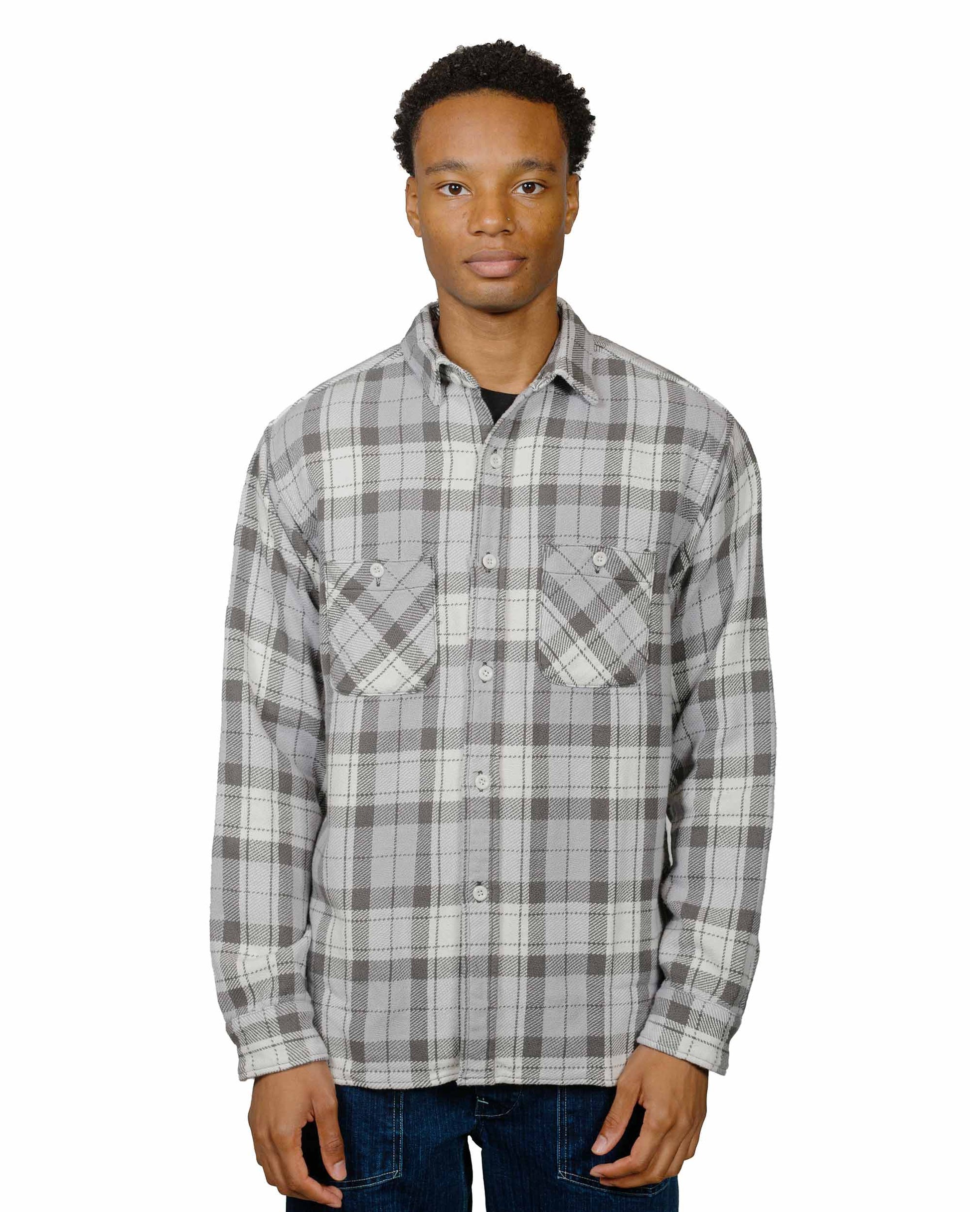 lost & found The Real McCoy's The Real McCoy's MS24007 8HU Block Check Summer Flannel Shirt Snow Gray