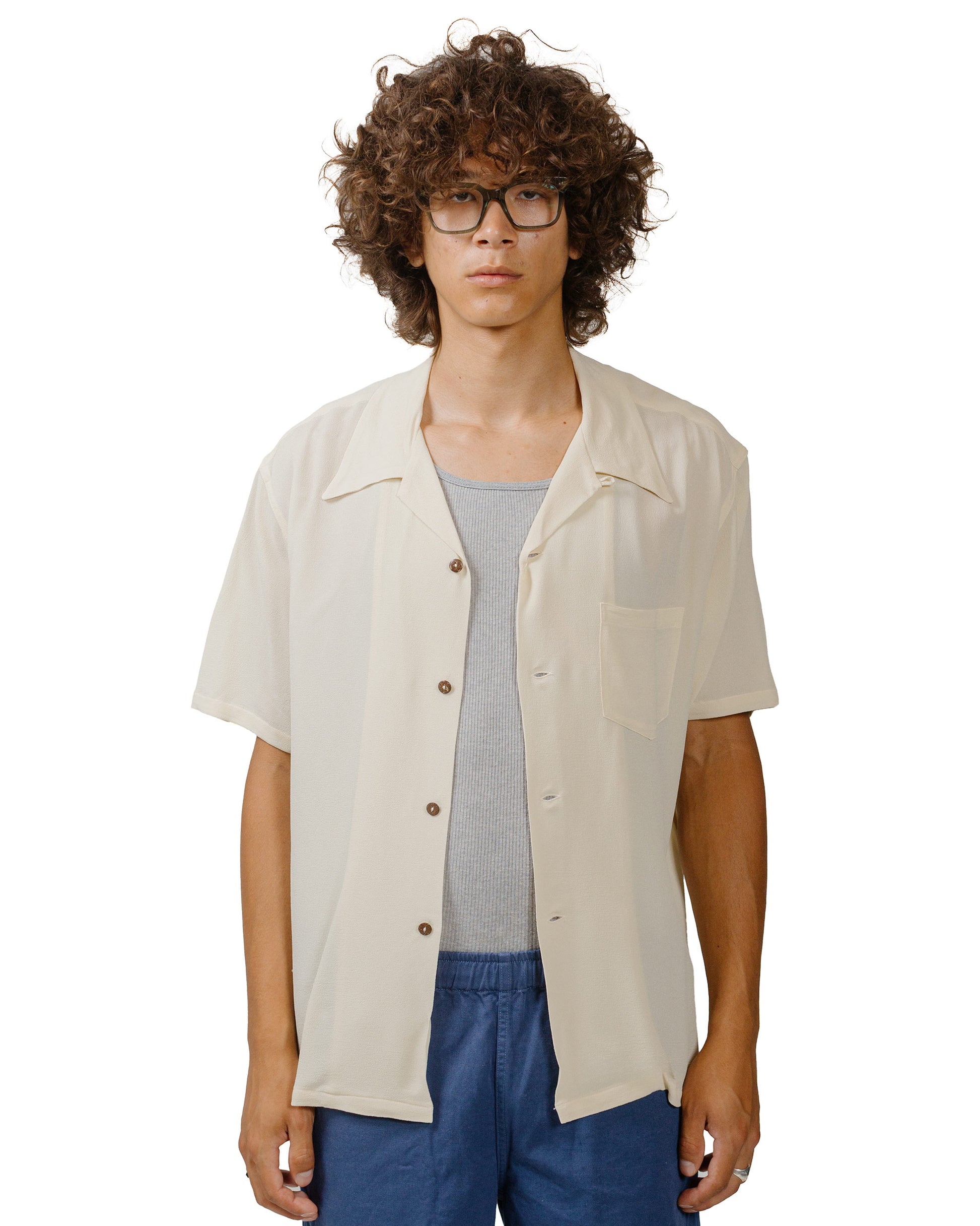 lost & found The Real McCoy's The Real McCoy's MS24008 Silk Rayon Open Collar Shirt Ecru