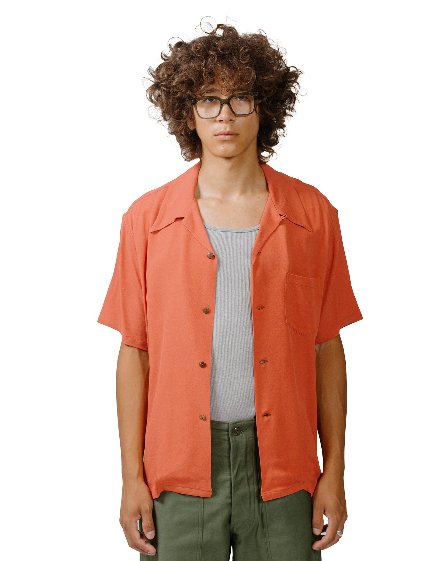 lost & found The Real McCoy's The Real McCoy's MS24008 Silk Rayon Open Collar Shirt Orange