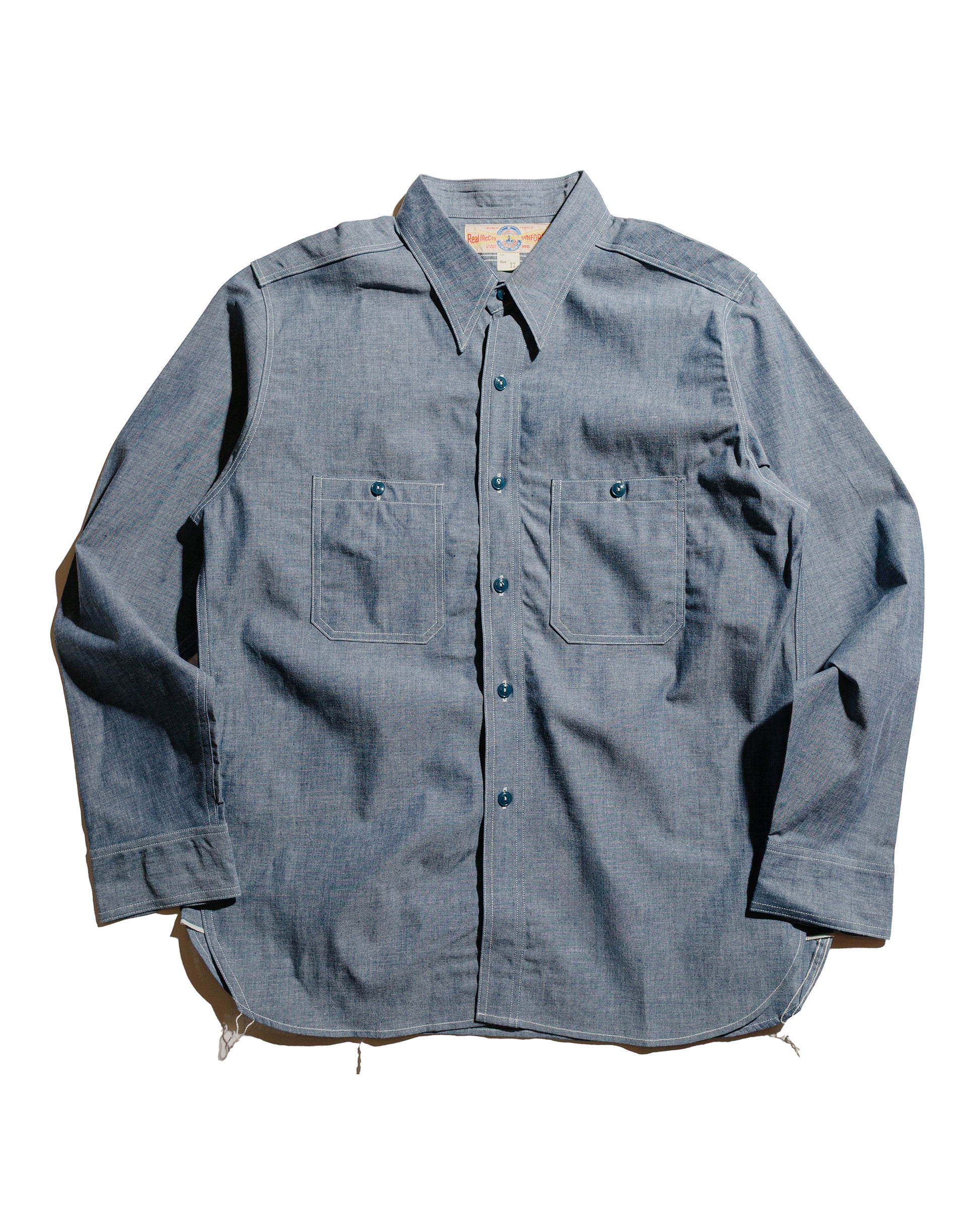 lost & found The Real McCoy's The Real McCoy's MS25003 U.S. Navy Chambray Shirt L/S (Modify) Light Blue