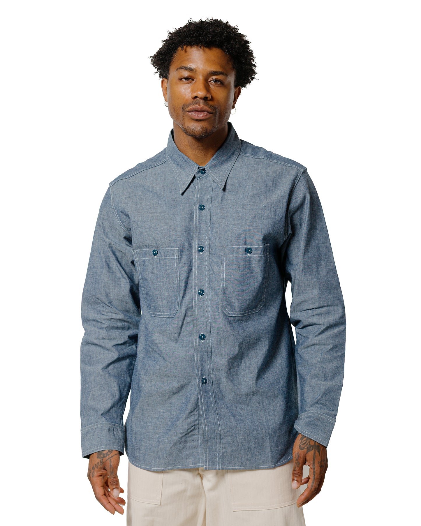 lost & found The Real McCoy's The Real McCoy's MS25003 U.S. Navy Chambray Shirt L/S (Modify) Light Blue