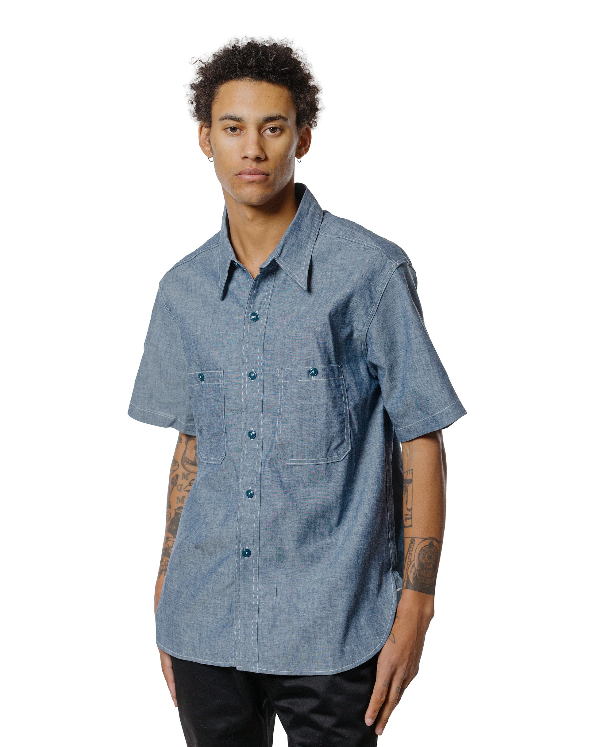 lost & found The Real McCoy's The Real McCoy's MS25005 U.S. Navy Chambray Shirt S/S (Modify) Light Blue