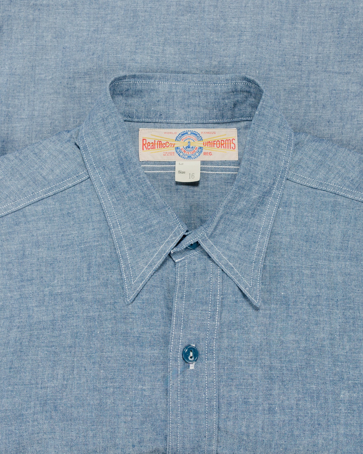 lost & found The Real McCoy's The Real McCoy's MS25005 U.S. Navy Chambray Shirt S/S (Modify) Light Blue