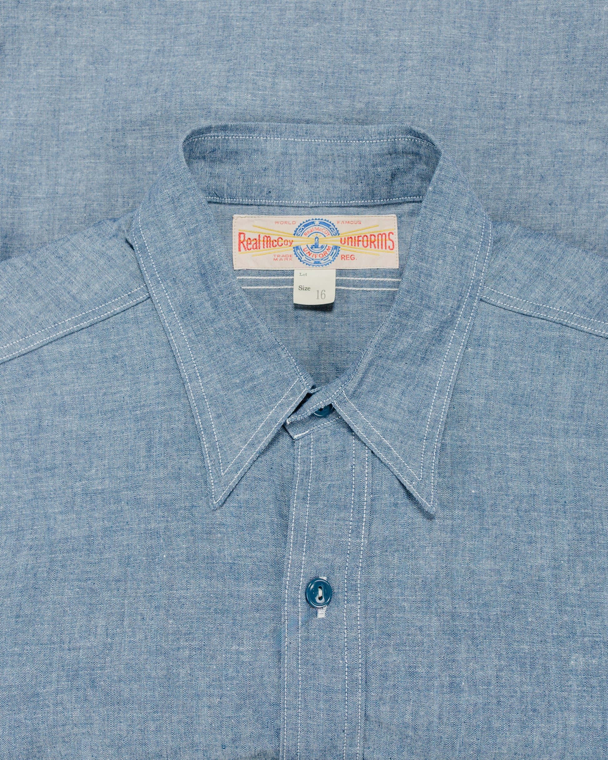 lost & found The Real McCoy's The Real McCoy's MS25005 U.S. Navy Chambray Shirt S/S (Modify) Light Blue