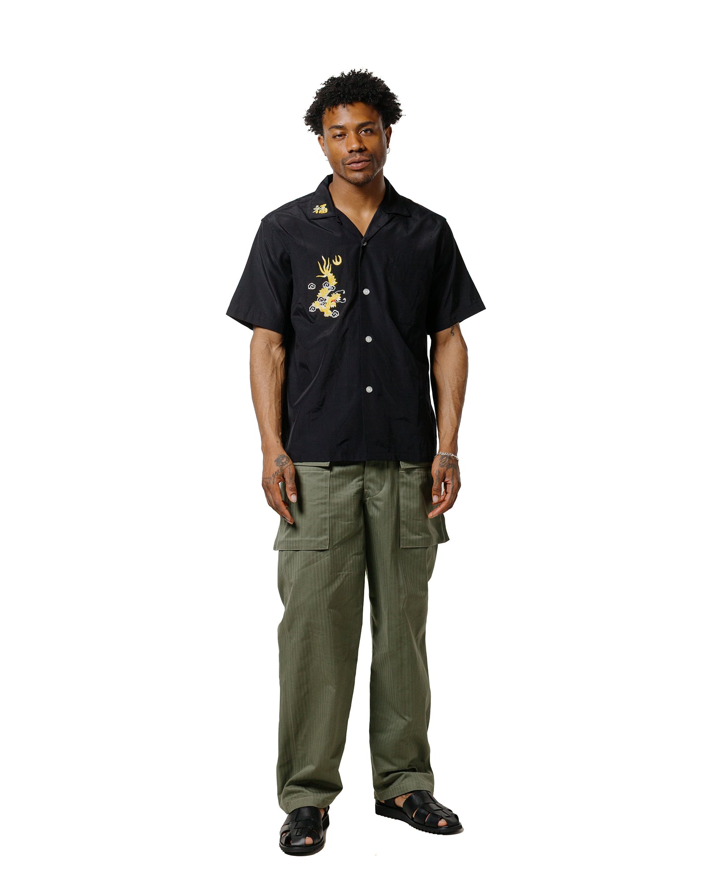 lost & found The Real McCoy's The Real McCoy's MS25009 Viet-Nam Open Collar Souvenir Shirt Black