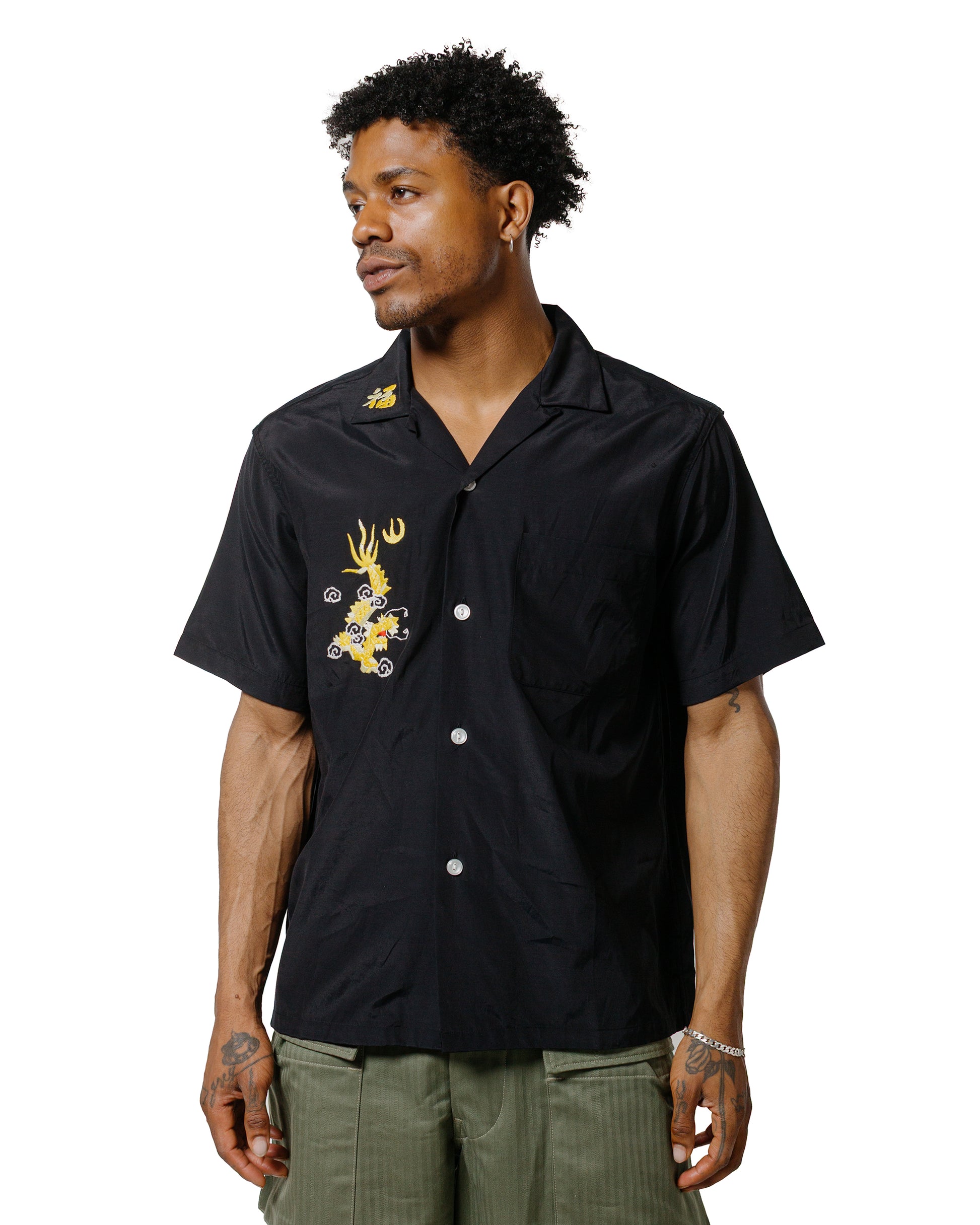 lost & found The Real McCoy's The Real McCoy's MS25009 Viet-Nam Open Collar Souvenir Shirt Black