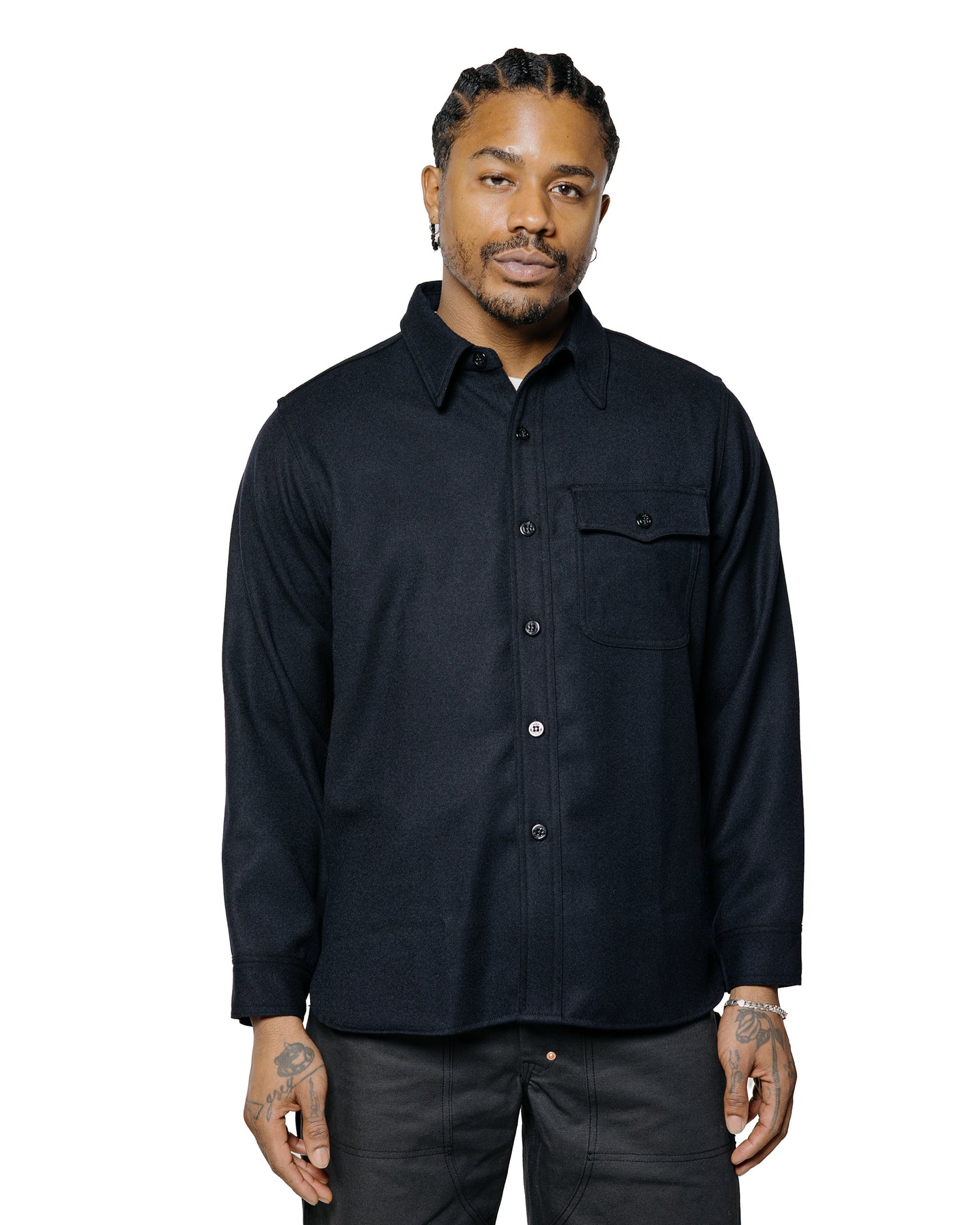 lost & found The Real McCoy's The Real McCoy's MS25101 U.S.N. Wool Blue Flannel Shirt Navy