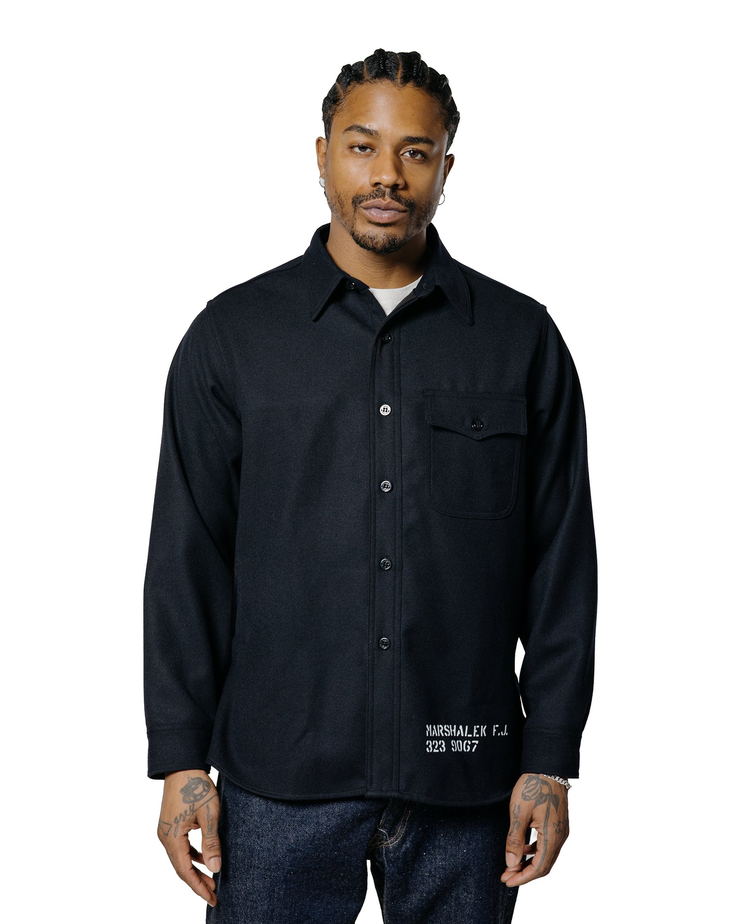 lost & found The Real McCoy's The Real McCoy's MS25102 U.S.N. Wool Blue Flannel Shirt / U.S.S. Brooklyn Navy