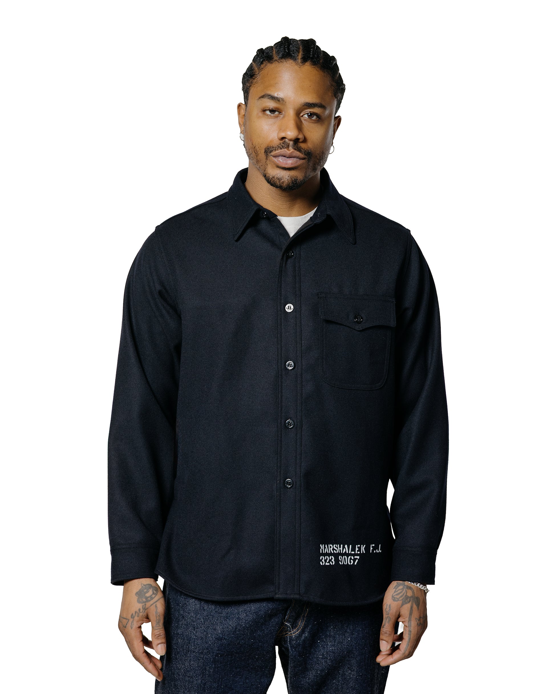 lost & found The Real McCoy's The Real McCoy's MS25102 U.S.N. Wool Blue Flannel Shirt / U.S.S. Brooklyn Navy