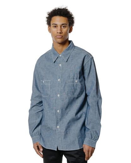 lost & found The Real McCoy's The Real McCoy's MS25104 8HU Chambray Serviceman Work Shirt Light Blue