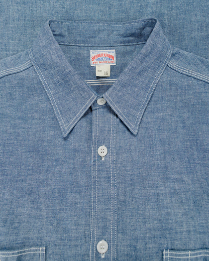 lost & found The Real McCoy's The Real McCoy's MS25104 8HU Chambray Serviceman Work Shirt Light Blue
