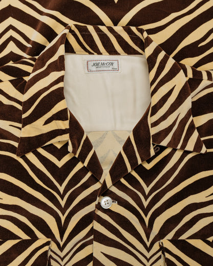 lost & found The Real McCoy's The Real McCoy's MS25108 Printed Velour Open-Collar Shirt Zebra Print