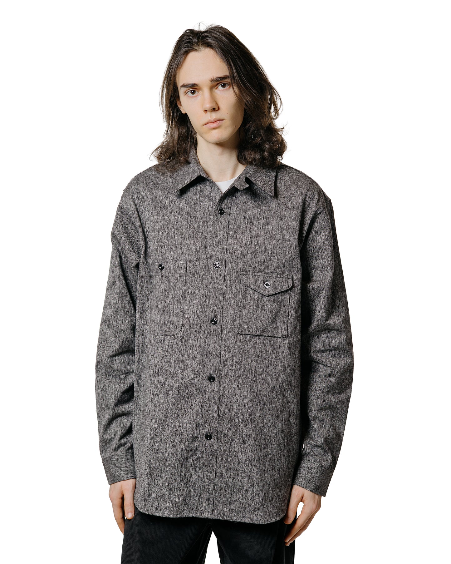 lost & found The Real McCoy's The Real McCoy's MS25109 8HU Cigarette Pocket Mock-Twist Chambray Work Shirt Black