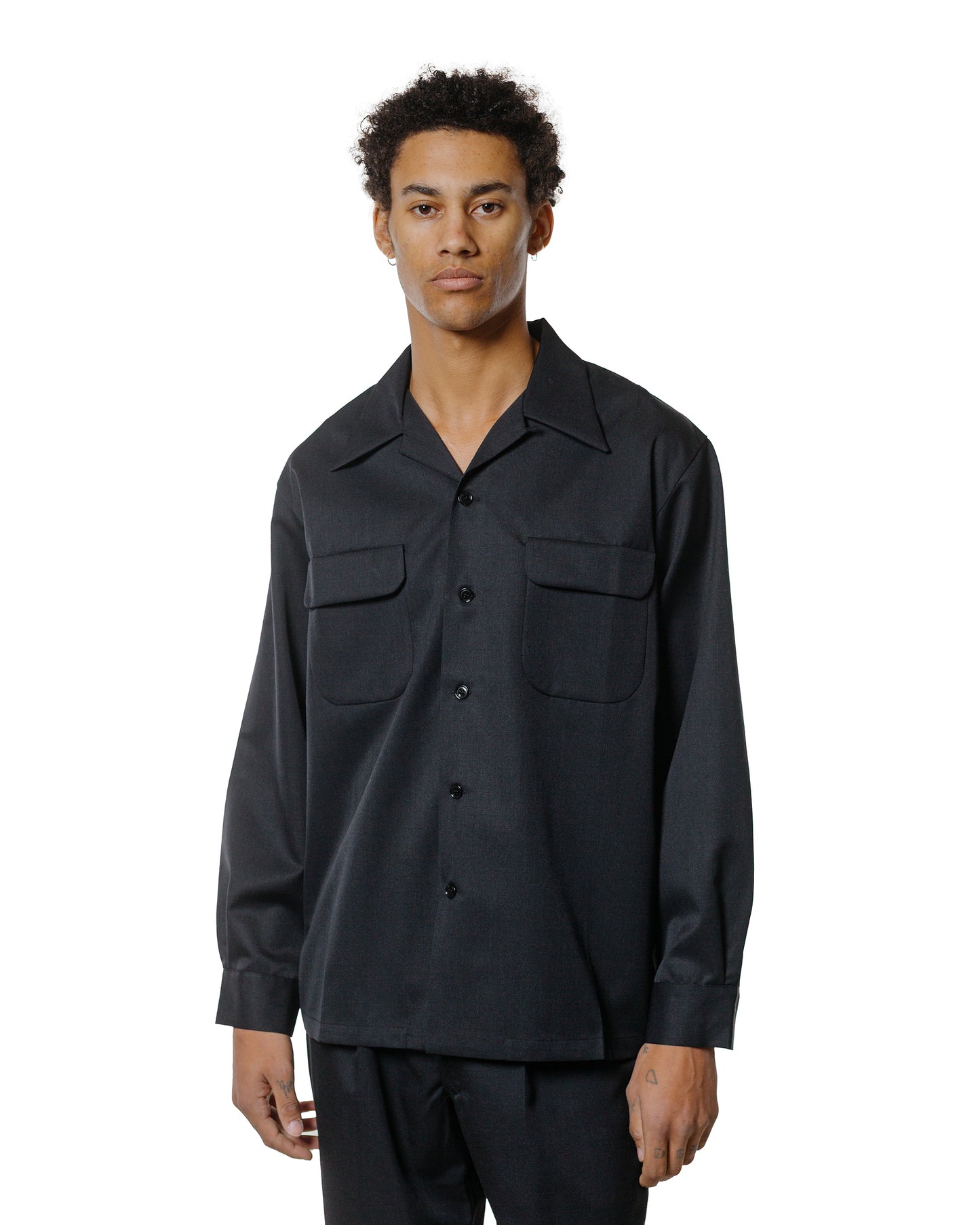 lost & found The Real McCoy's The Real McCoy's MS25110 Open-Collar Wool Shirt Charcoal