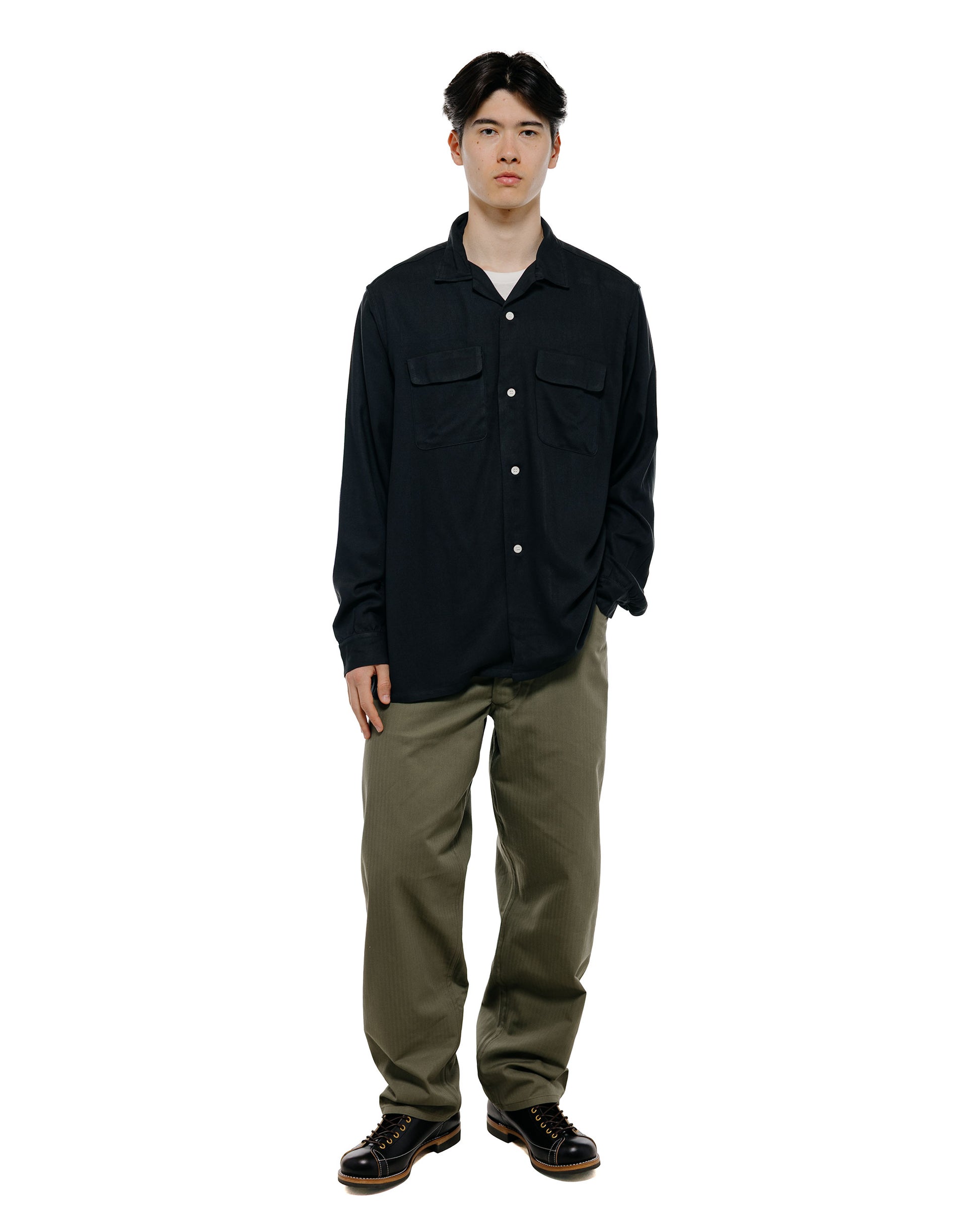 lost & found The Real McCoy's The Real McCoy's MS26008 Open Collar Rayon Shirt Black