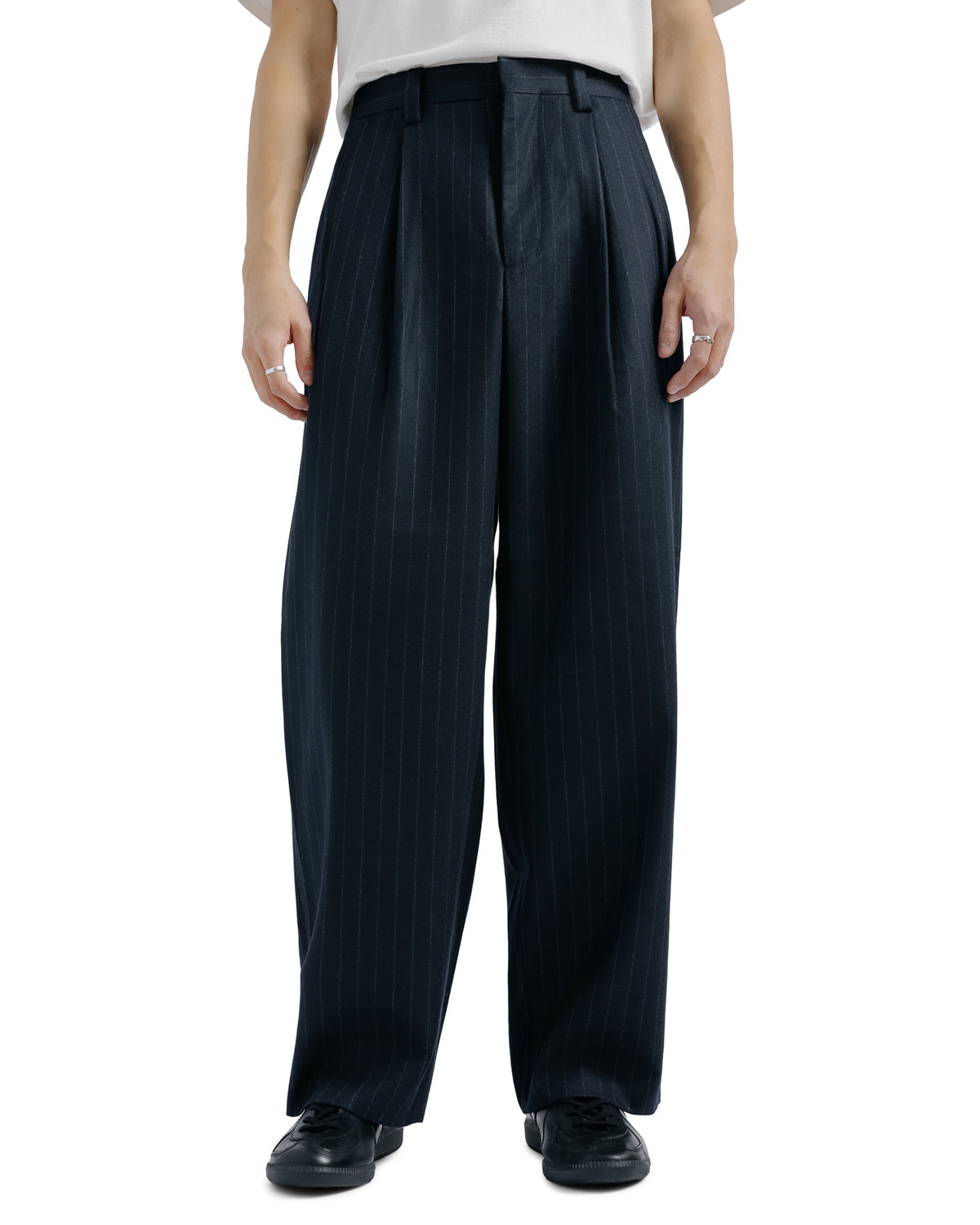 Universal Products Wool 2 Tuck Trousers Navy Stripe