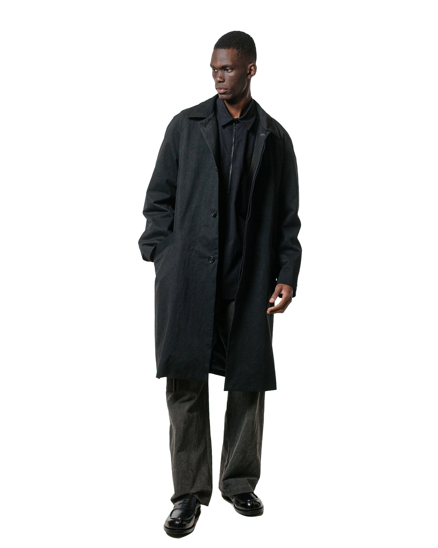 lost & found Wanze Wanze Raglan Overcoat Washed Cotton Black