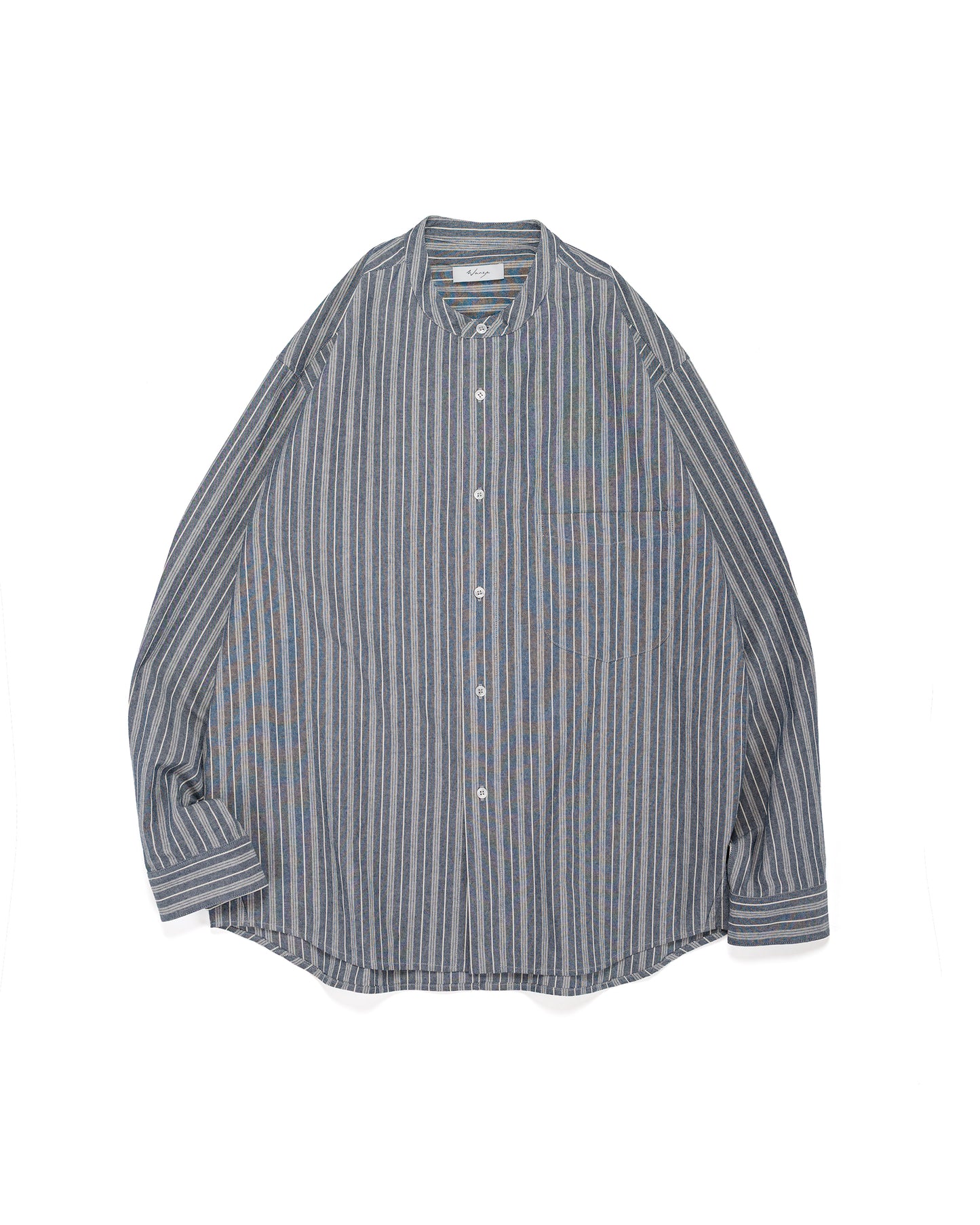 lost & found Wanze Wanze Band Collar Shirt Cotton Stripe Indigo