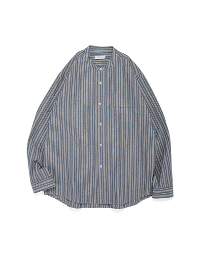 lost & found Wanze Wanze Band Collar Shirt Cotton Stripe Indigo