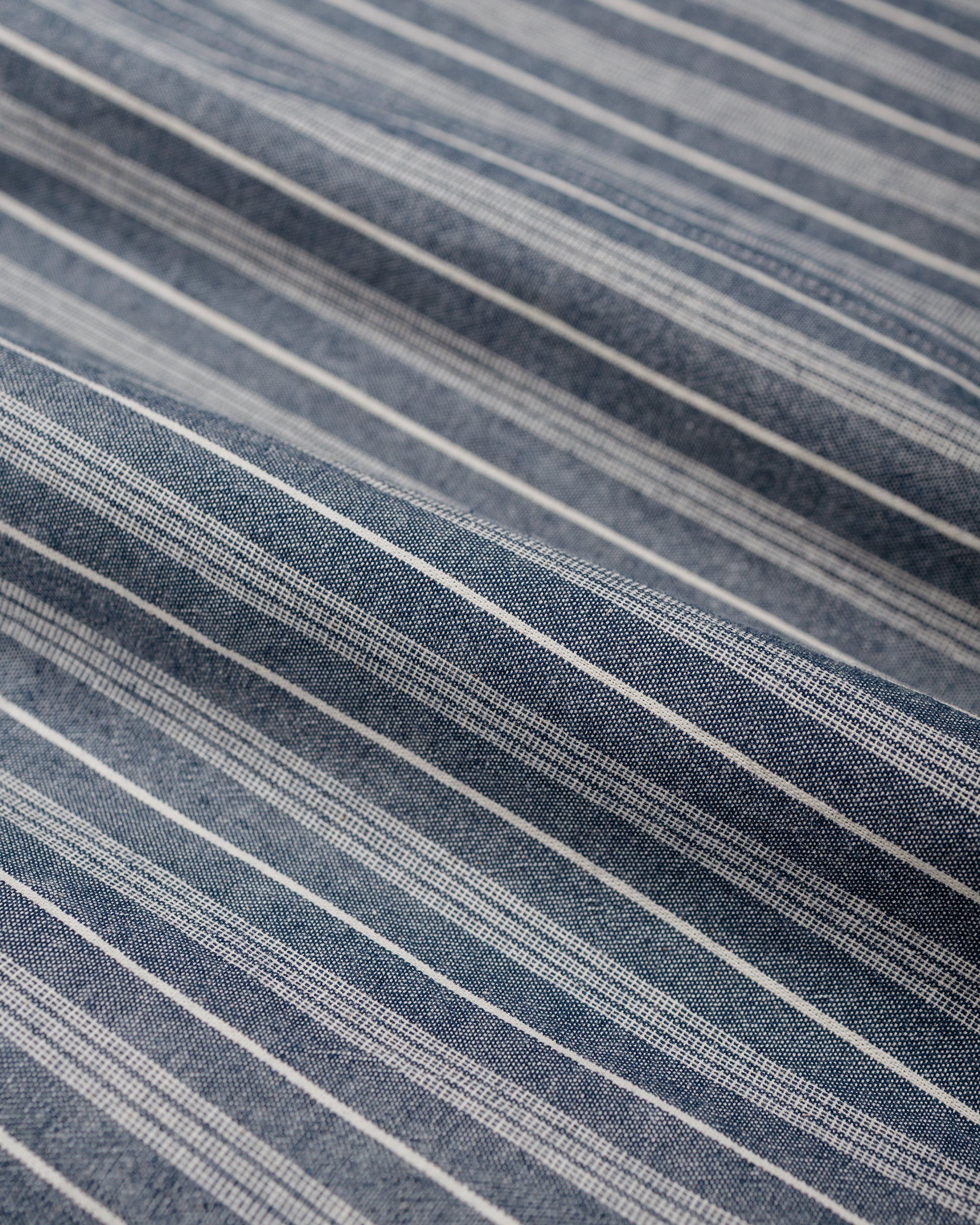 lost & found Wanze Wanze Band Collar Shirt Cotton Stripe Indigo