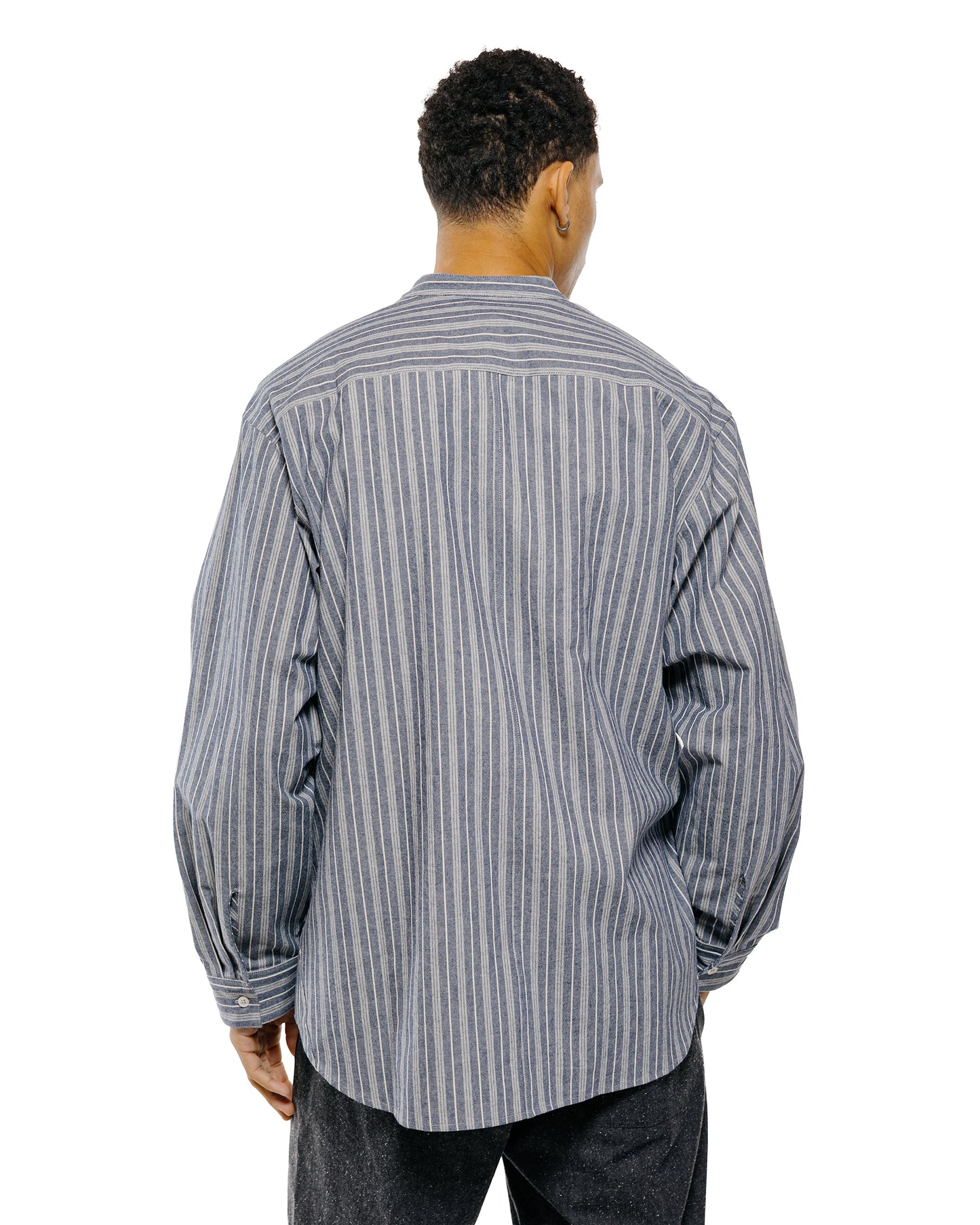 lost & found Wanze Wanze Band Collar Shirt Cotton Stripe Indigo