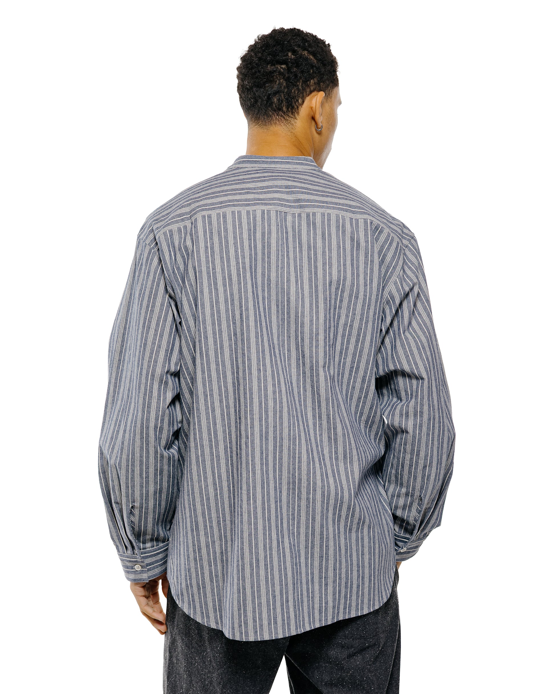lost & found Wanze Wanze Band Collar Shirt Cotton Stripe Indigo