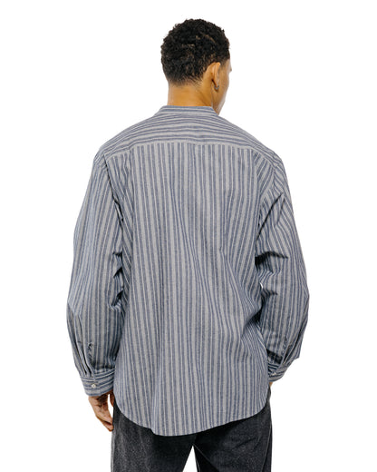 lost & found Wanze Wanze Band Collar Shirt Cotton Stripe Indigo