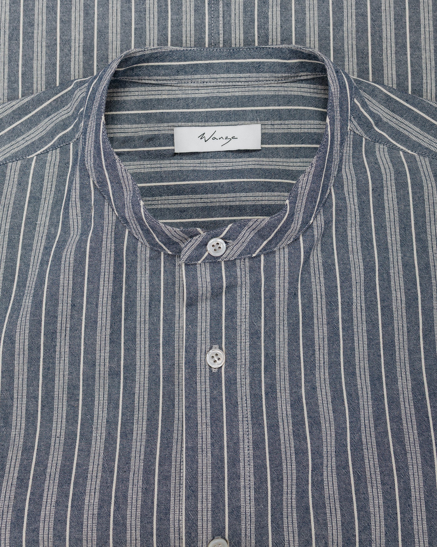lost & found Wanze Wanze Band Collar Shirt Cotton Stripe Indigo